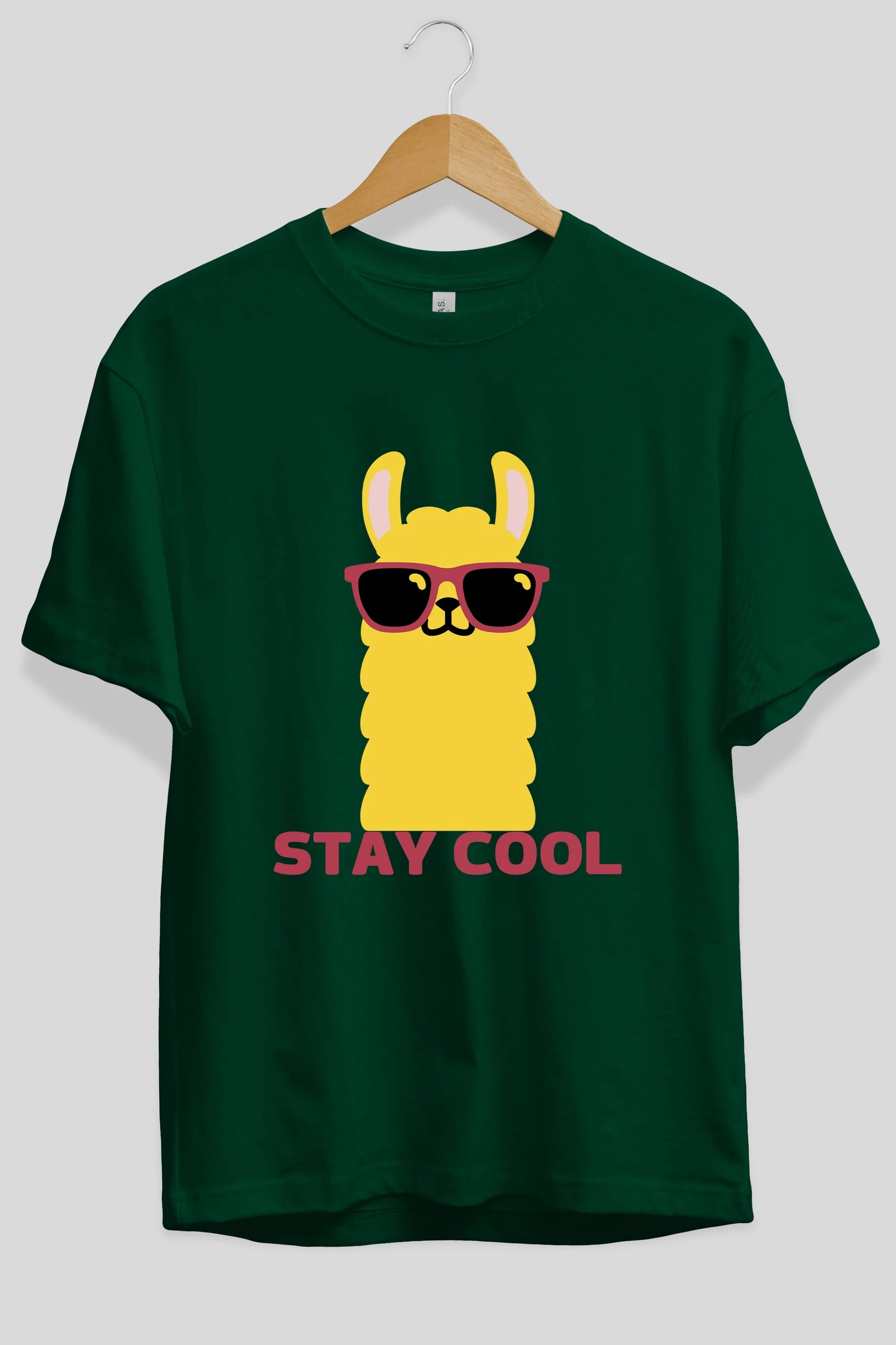 Stay Cool Yazılı Lama Ön Baskılı Oversize t-shirt Erkek Kadın Unisex