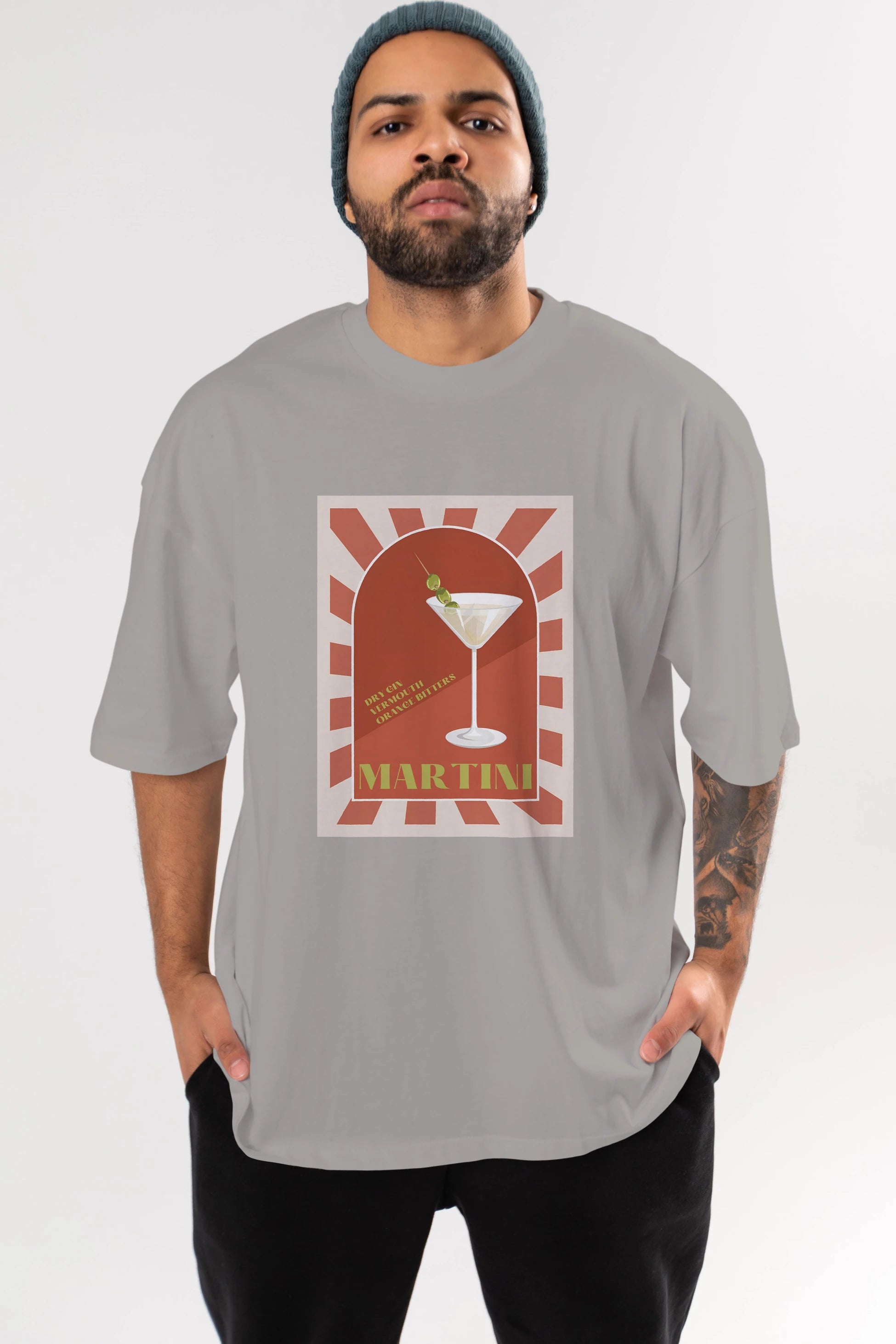 Martini 2 Ön Baskılı Oversize t-shirt Erkek Kadın Unisex %100 Pamuk Bisiklet Yaka tişort