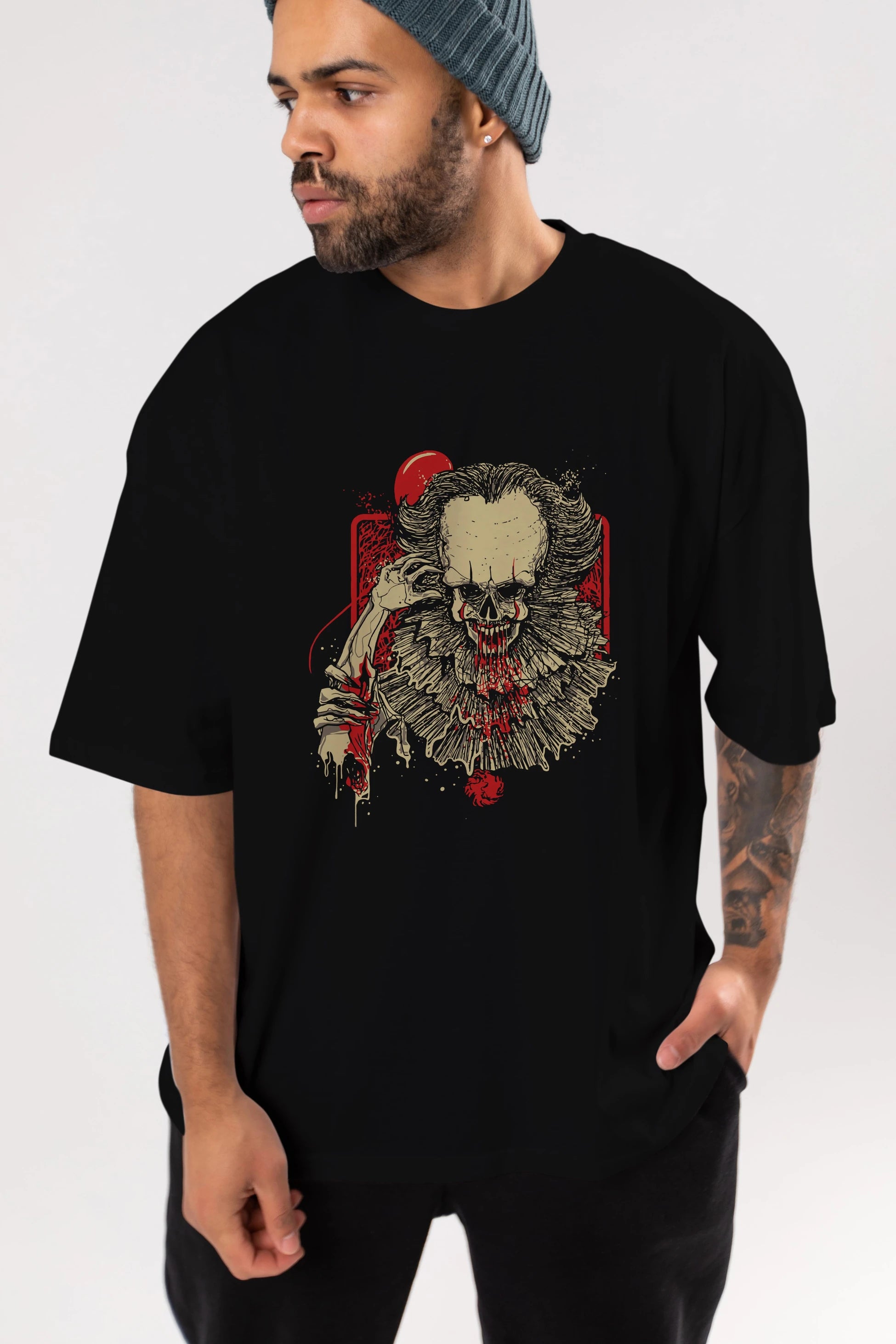 it (2) Ön Baskılı Oversize t-shirt Erkek Kadın Unisex %100 Pamuk Bisiklet Yaka tişort