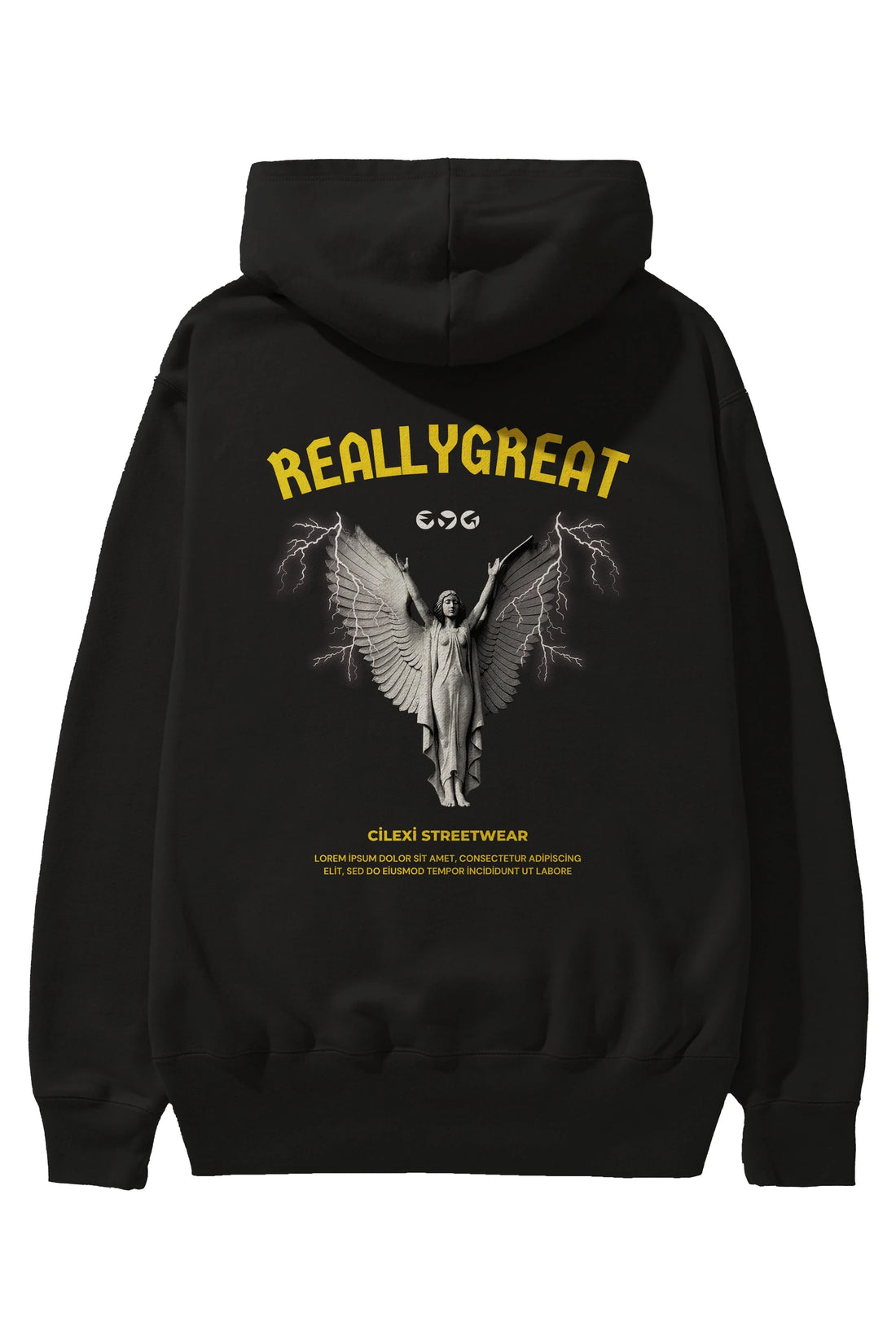 Reallygreat Angel Arka Baskılı Oversize Hoodie Kapüşonlu Sweatshirt Erkek Kadın Unisex