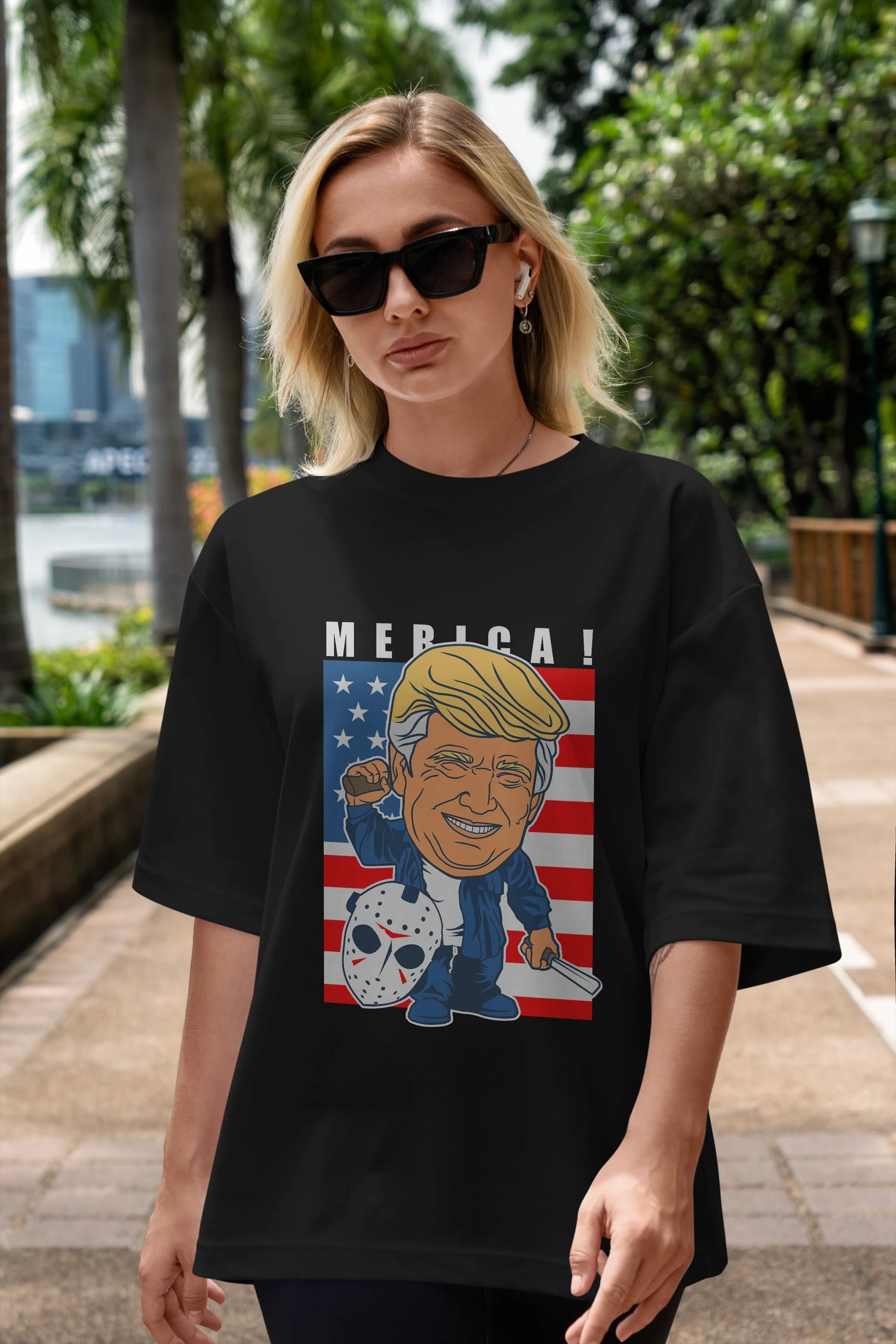 Jason Voorhess Trump Ön Baskılı Oversize t-shirt Erkek Kadın Unisex %100 Pamuk tişort