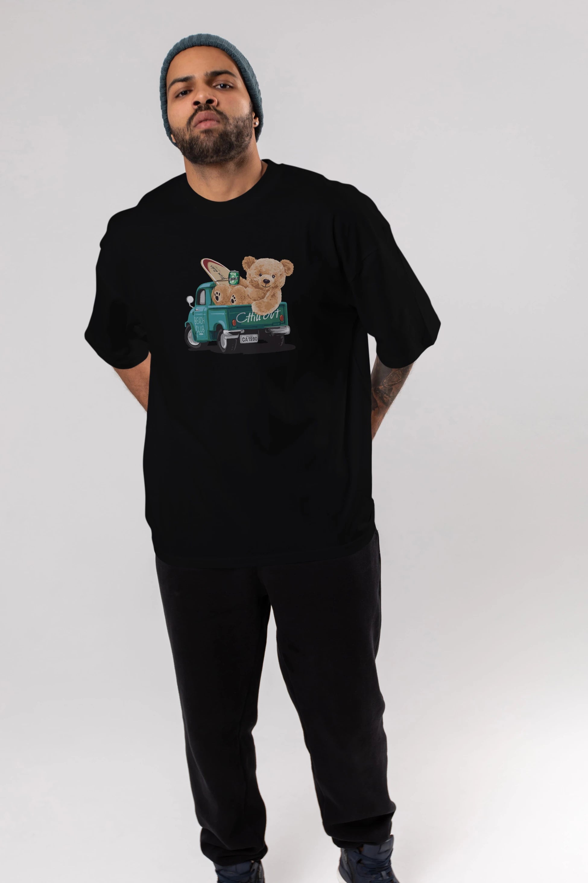 Teddy Bear Chill Out Ön Baskılı Oversize t-shirt Erkek Kadın Unisex %100 Pamuk