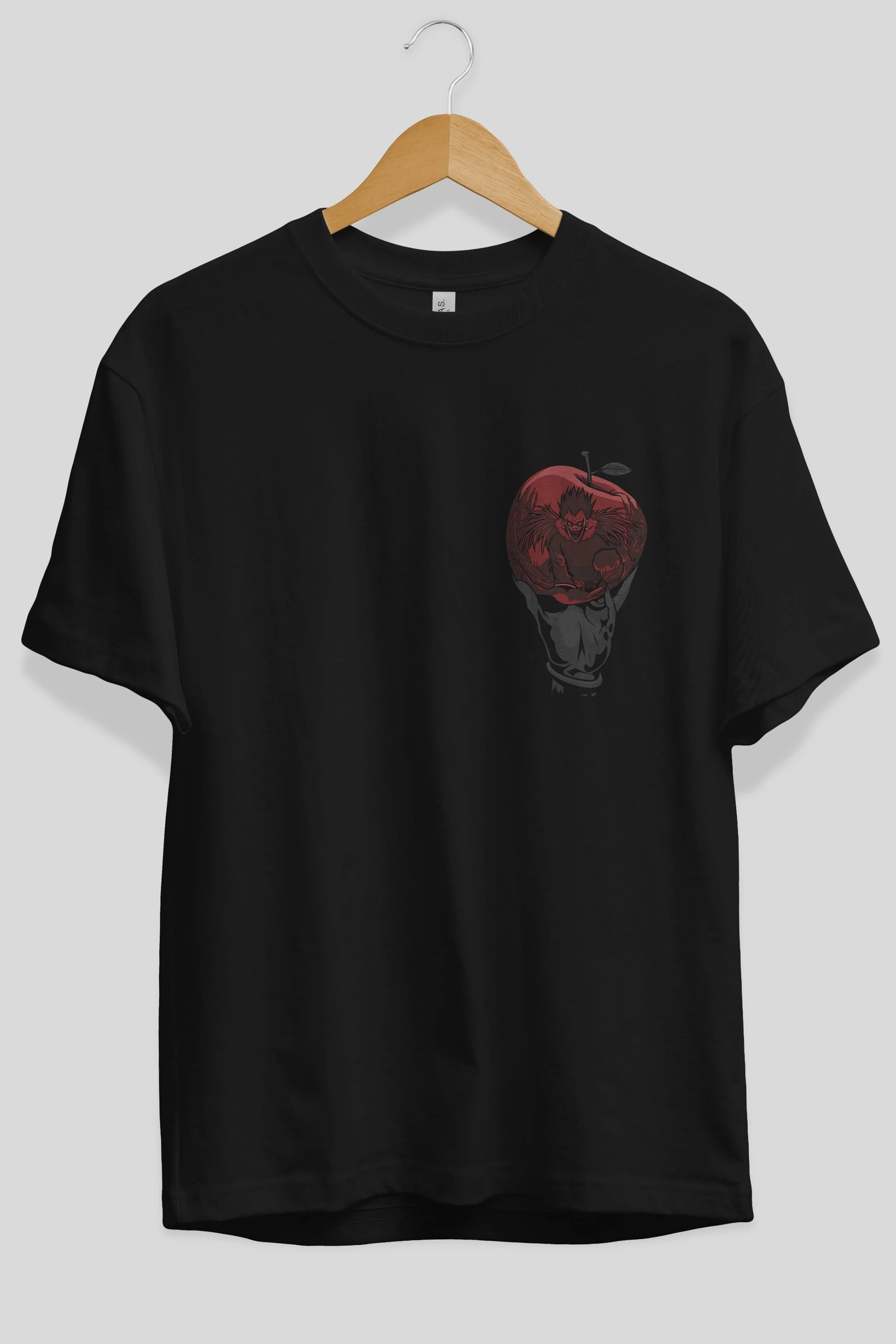 DEATH NOTE -RYUK Ön Sol Baskılı Oversize t-shirt Erkek Kadın Unisex %100 Pamuk Bisiklet Yaka tişort