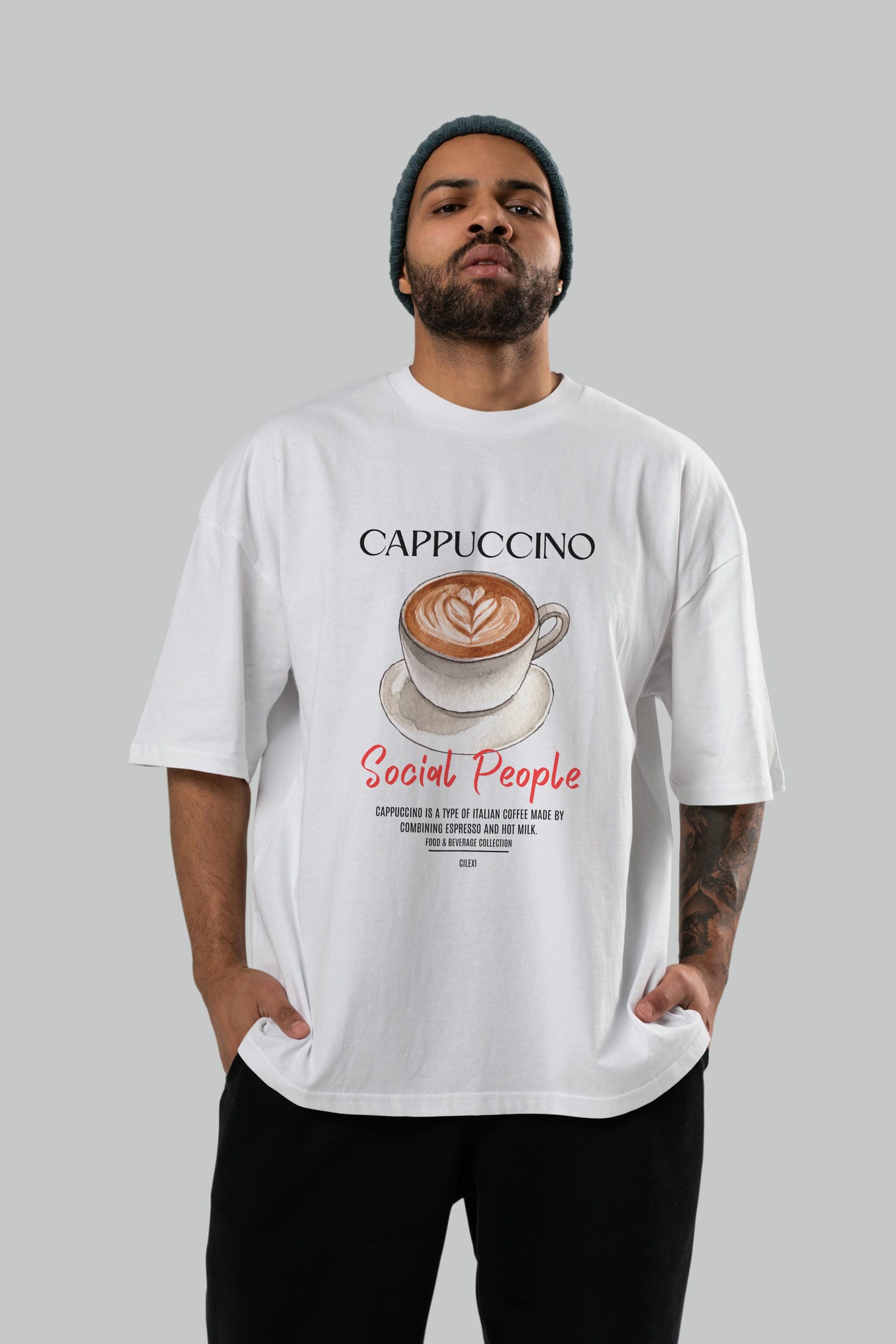 Cappuccino Kokteyl Serisi ön Baskılı Oversize t-shirt Erkek Kadın %100 Pamuk Bisiklet Yaka tişort