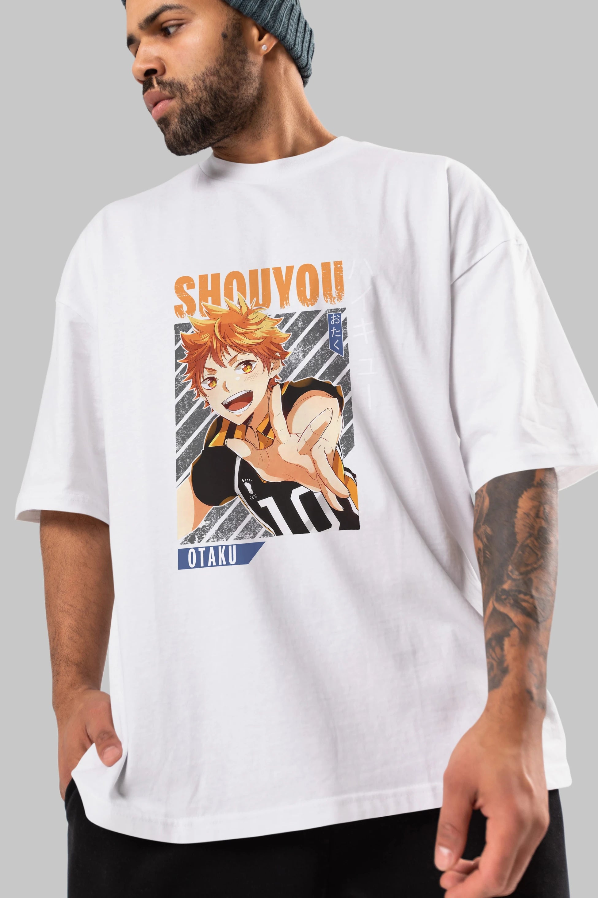 Shouyou Hinata 9 Anime Ön Baskılı Oversize t-shirt %100 pamuk Erkek Kadın Unisex