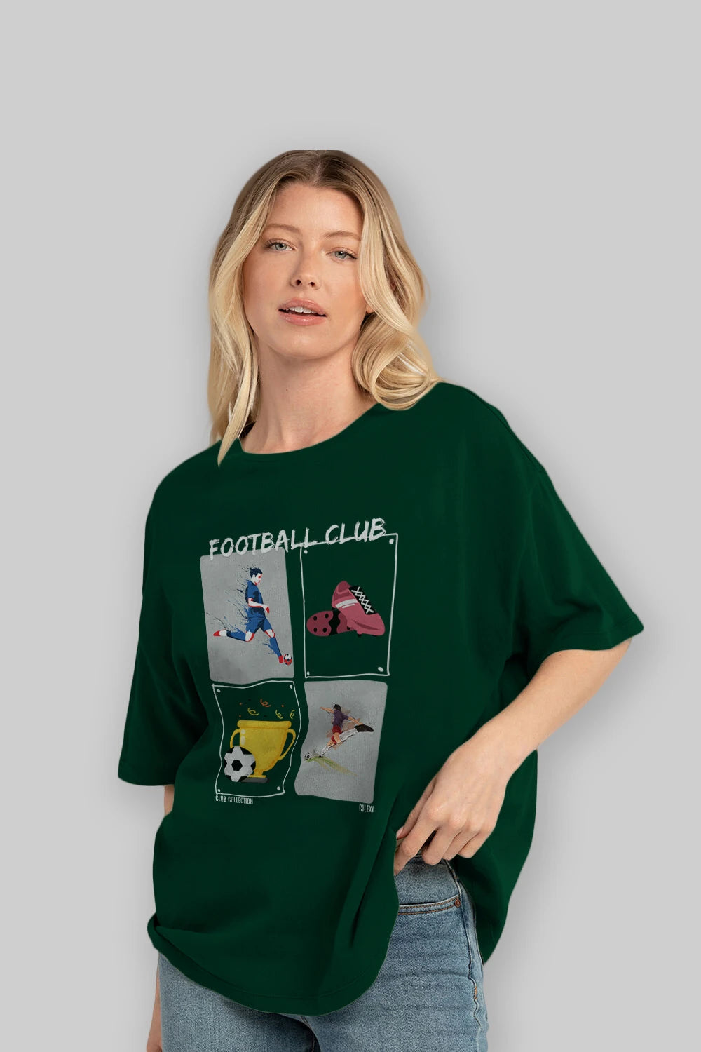 Football Club ön Baskılı Oversize t-shirt Erkek Kadın %100 Pamuk Bisiklet Yaka tişort