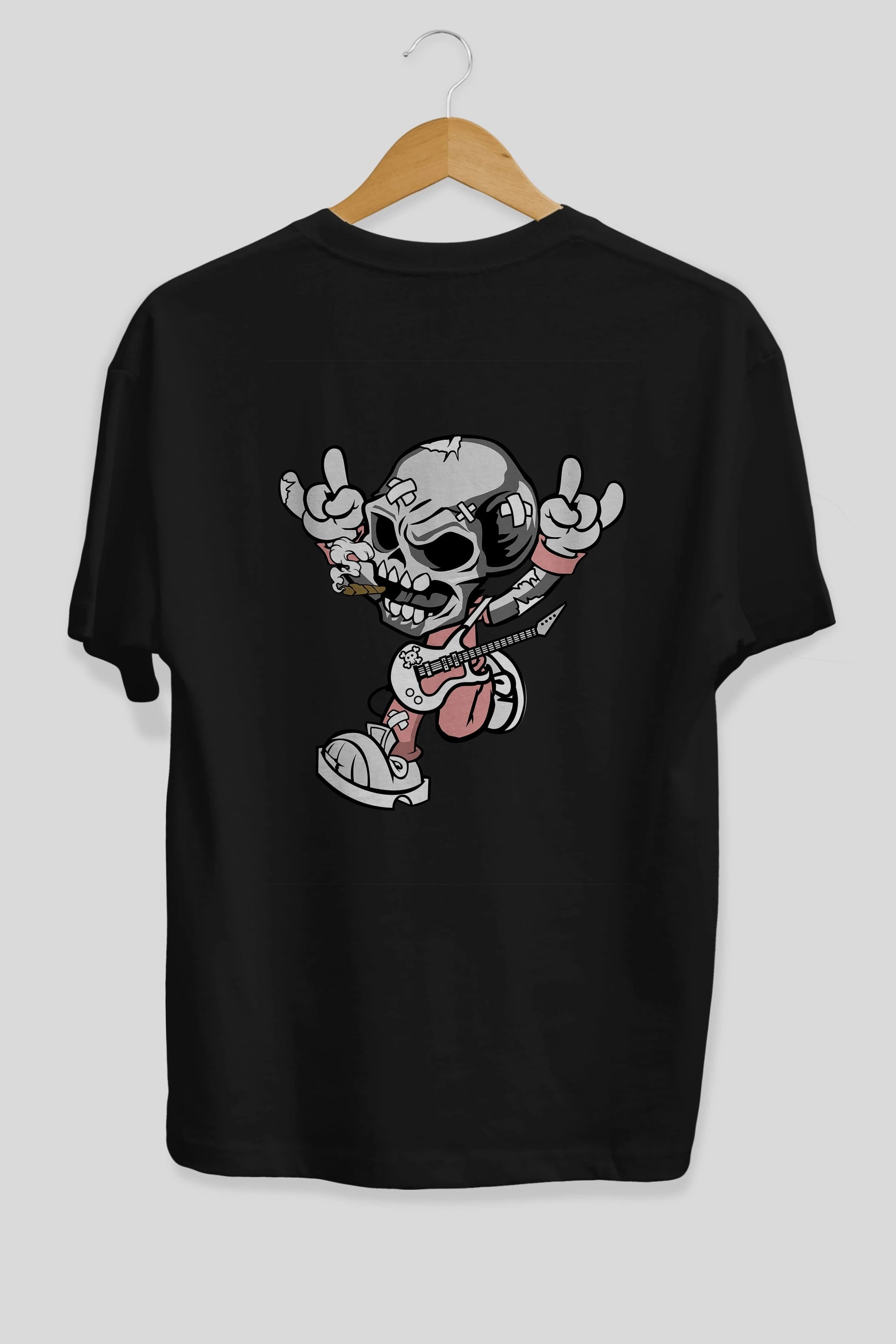 Skull Metal Sign Arka Baskılı Oversize t-shirt Erkek Kadın Unisex %100 Pamuk tişort