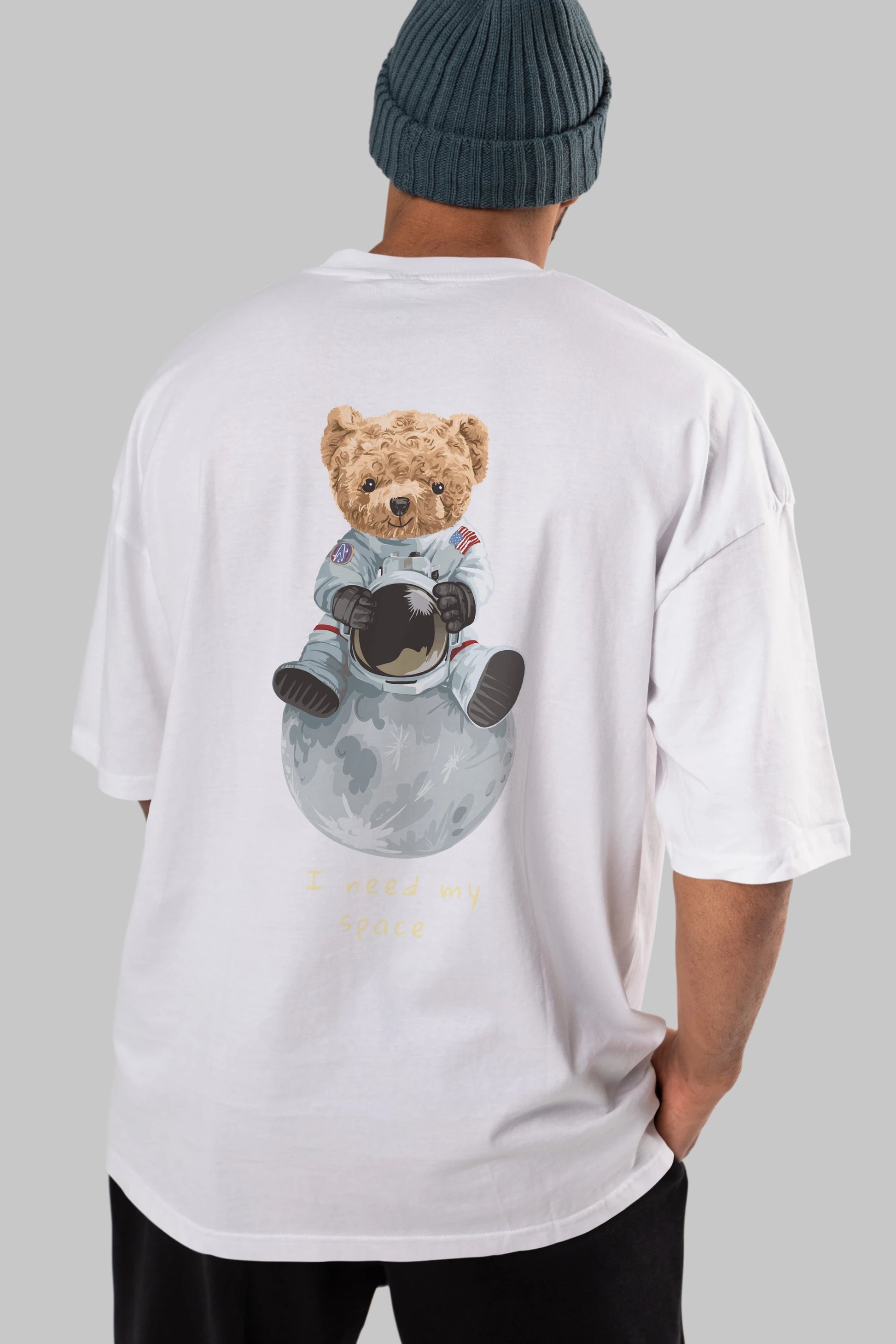 Teddy Bear I Need My Space Arka Baskılı Oversize t-shirt Erkek Kadın Unisex %100 Pamuk