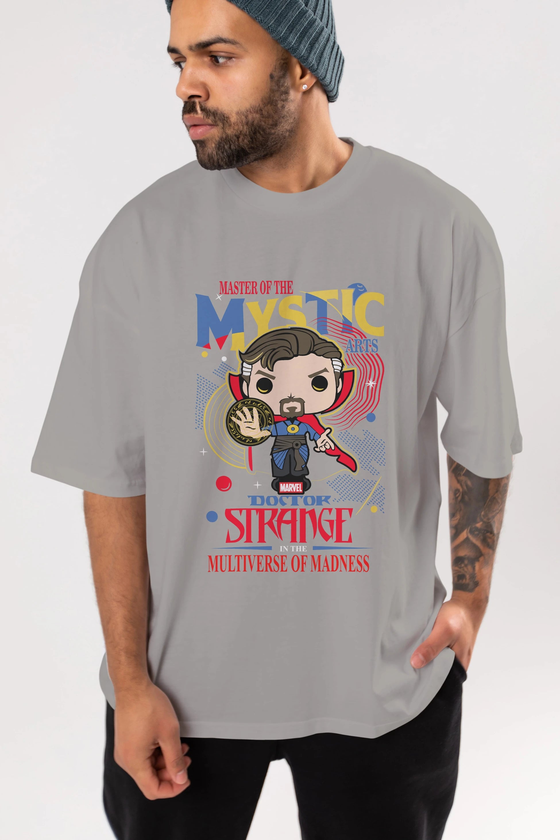Doctor Strange Ön Baskılı Oversize t-shirt Erkek Kadın Unisex %100 Pamuk Bisiklet Yaka tişort