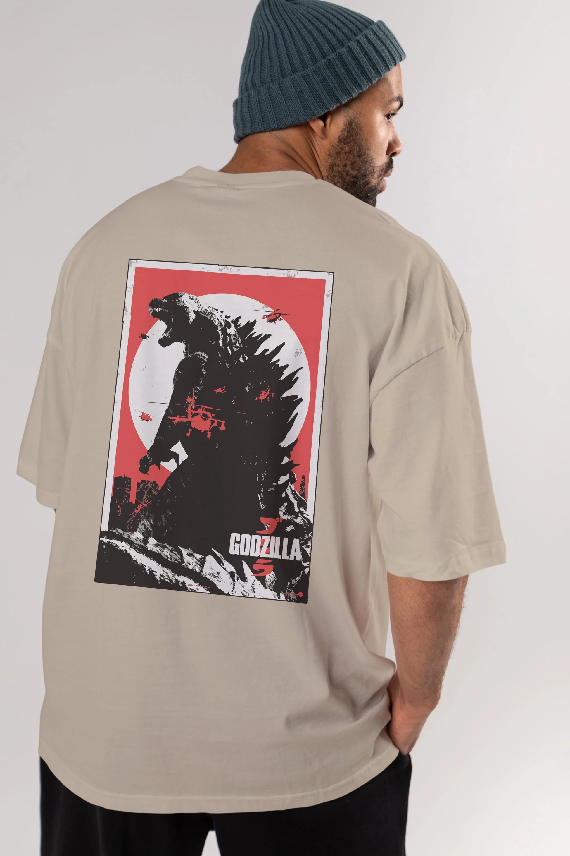 Godzilla (2) Arka Baskılı Oversize t-shirt Erkek Kadın Unisex %100 Pamuk Bisiklet Yaka tişort