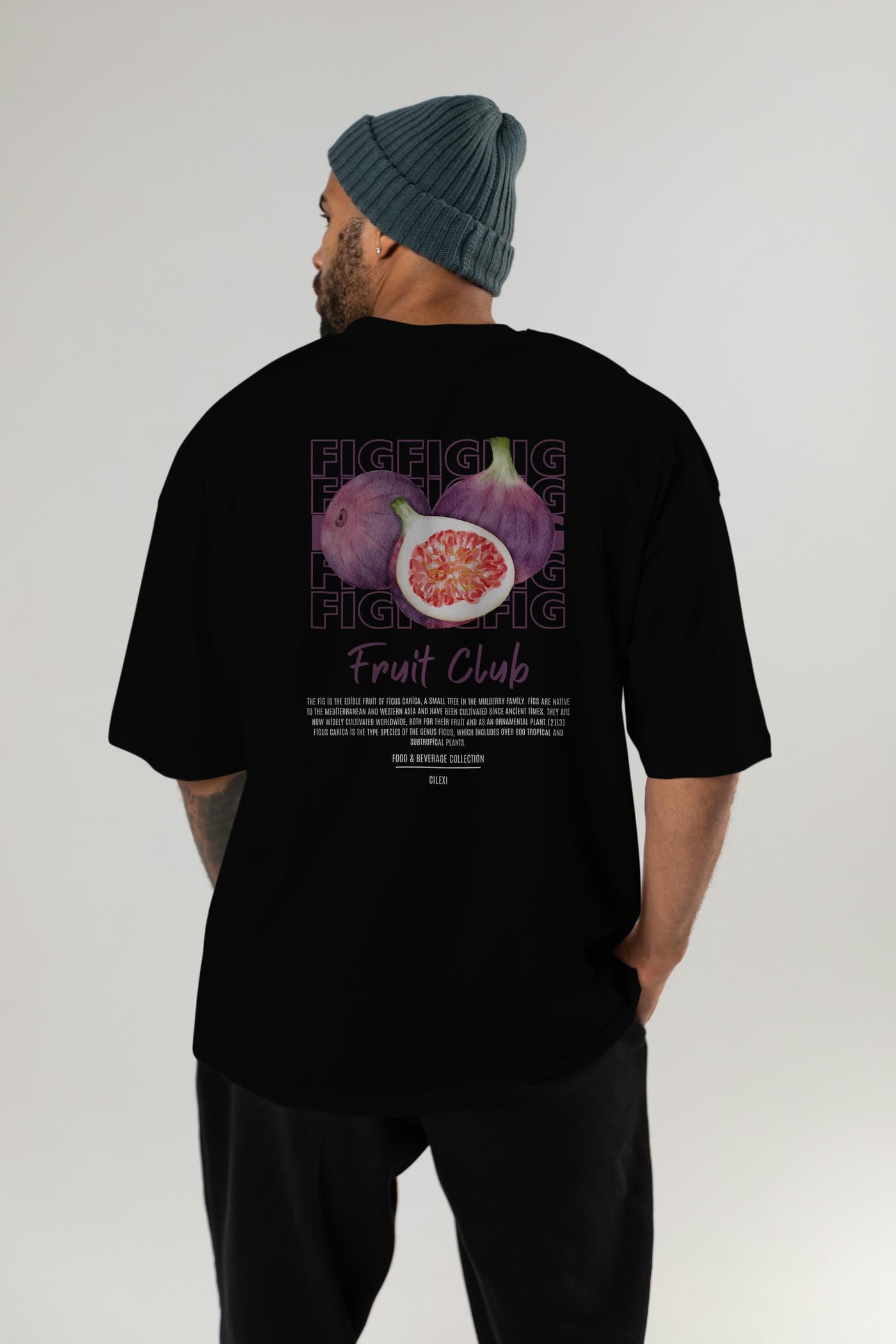 Fig Arka Baskılı Oversize t-shirt Erkek Kadın Pamuk Bisiklet Yaka tişort
