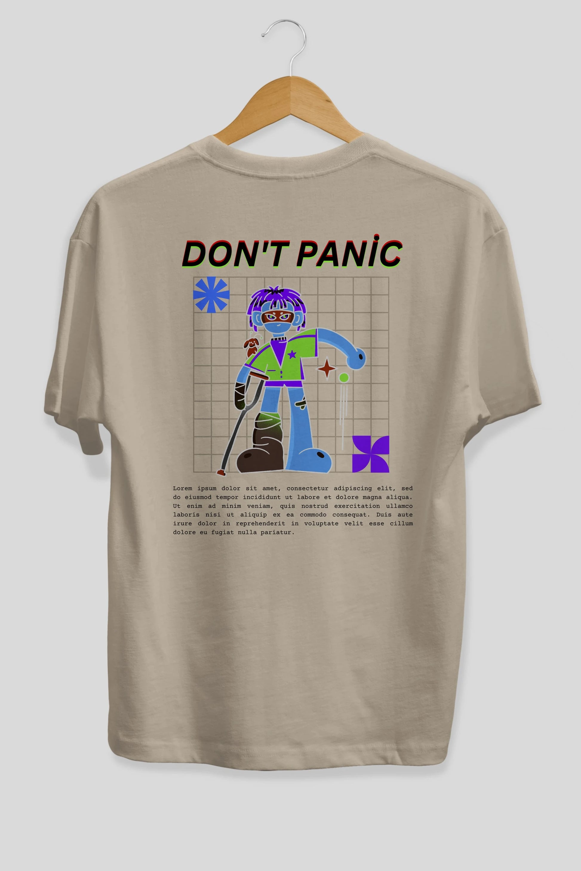 Dont Panic Yazılı Arka Baskılı Oversize t-shirt Erkek Kadın Unisex