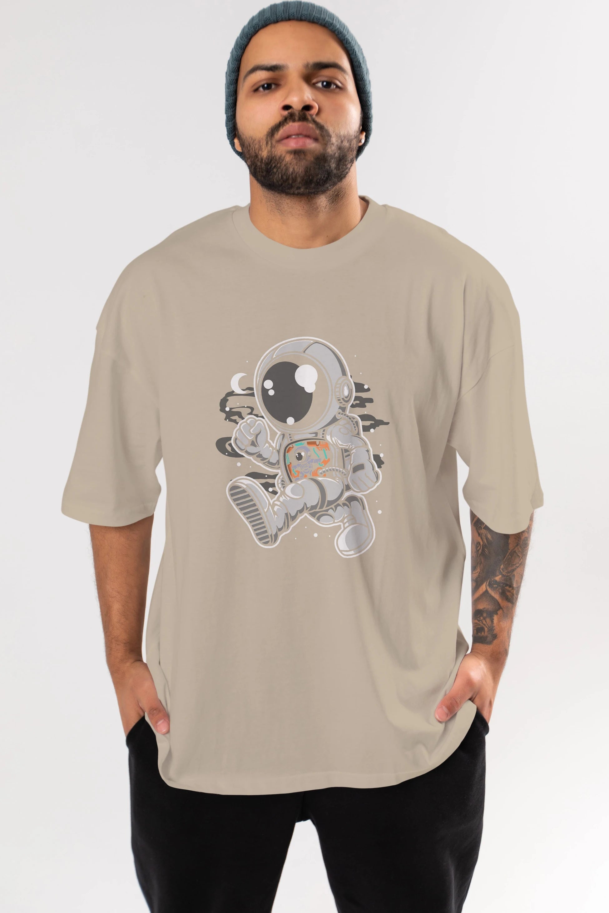Astronaut Robotic Machine Ön Baskılı Oversize t-shirt Erkek Kadın Unisex