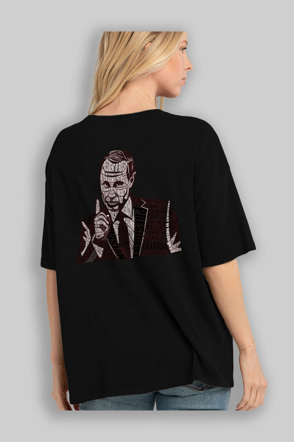 Putin Calligram Arka Baskılı Oversize t-shirt %100 pamuk Erkek Kadın Unisex