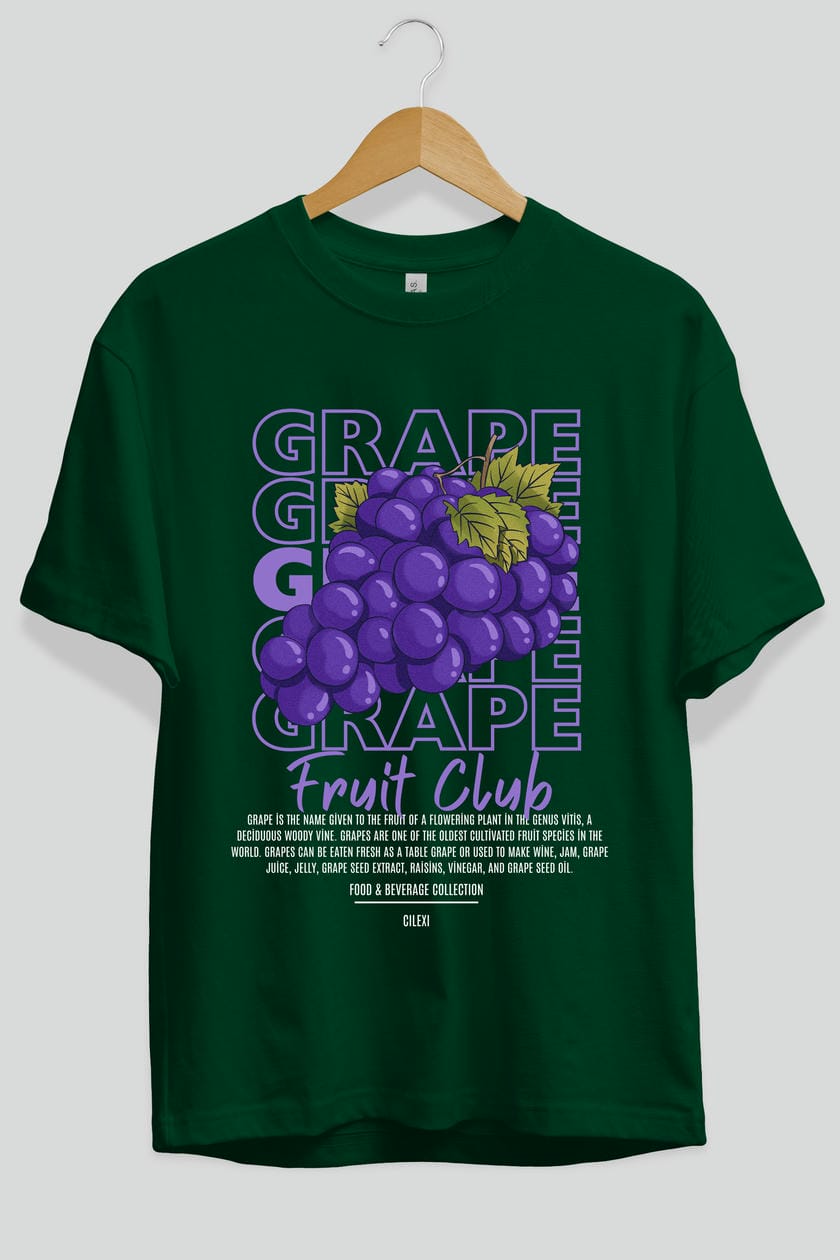 Grape Ön Baskılı Oversize t-shirt Erkek Kadın Pamuk Bisiklet Yaka tişort