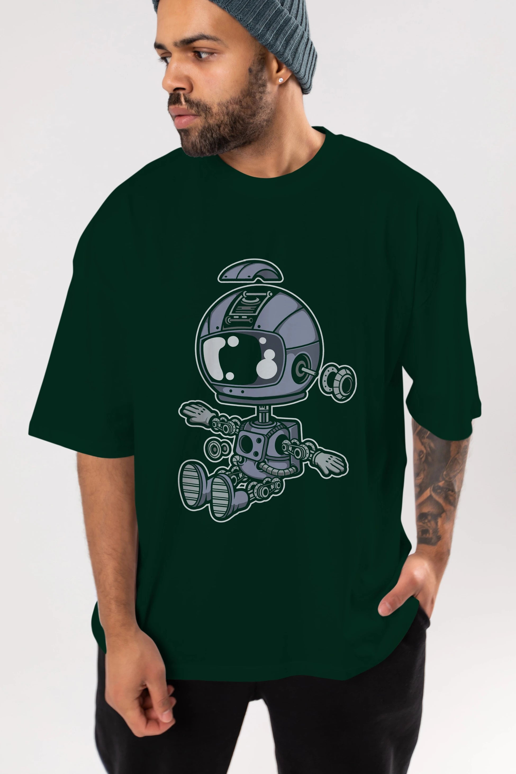 Astronaut Robot Ön Baskılı Oversize t-shirt Erkek Kadın Unisex