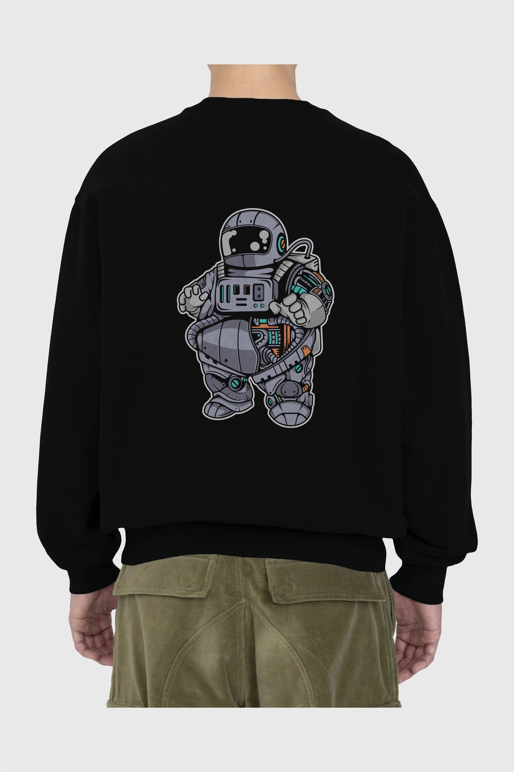 Fat Astronaut Robot Arka Baskılı Oversize Sweatshirt Erkek Kadın Unisex