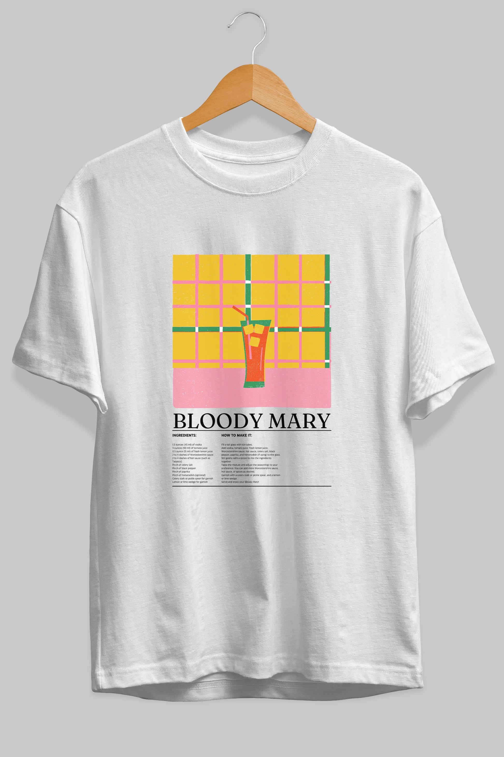 Bloody Mary Kokteyl Ön Baskılı Oversize t-shirt Erkek Kadın %100 Pamuk Bisiklet Yaka tişort