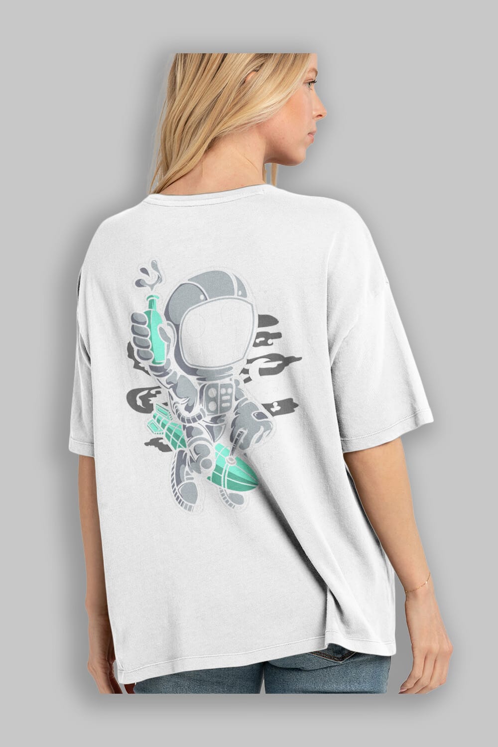 Astronaut Rocket Arka Baskılı Oversize t-shirt Erkek Kadın Unisex