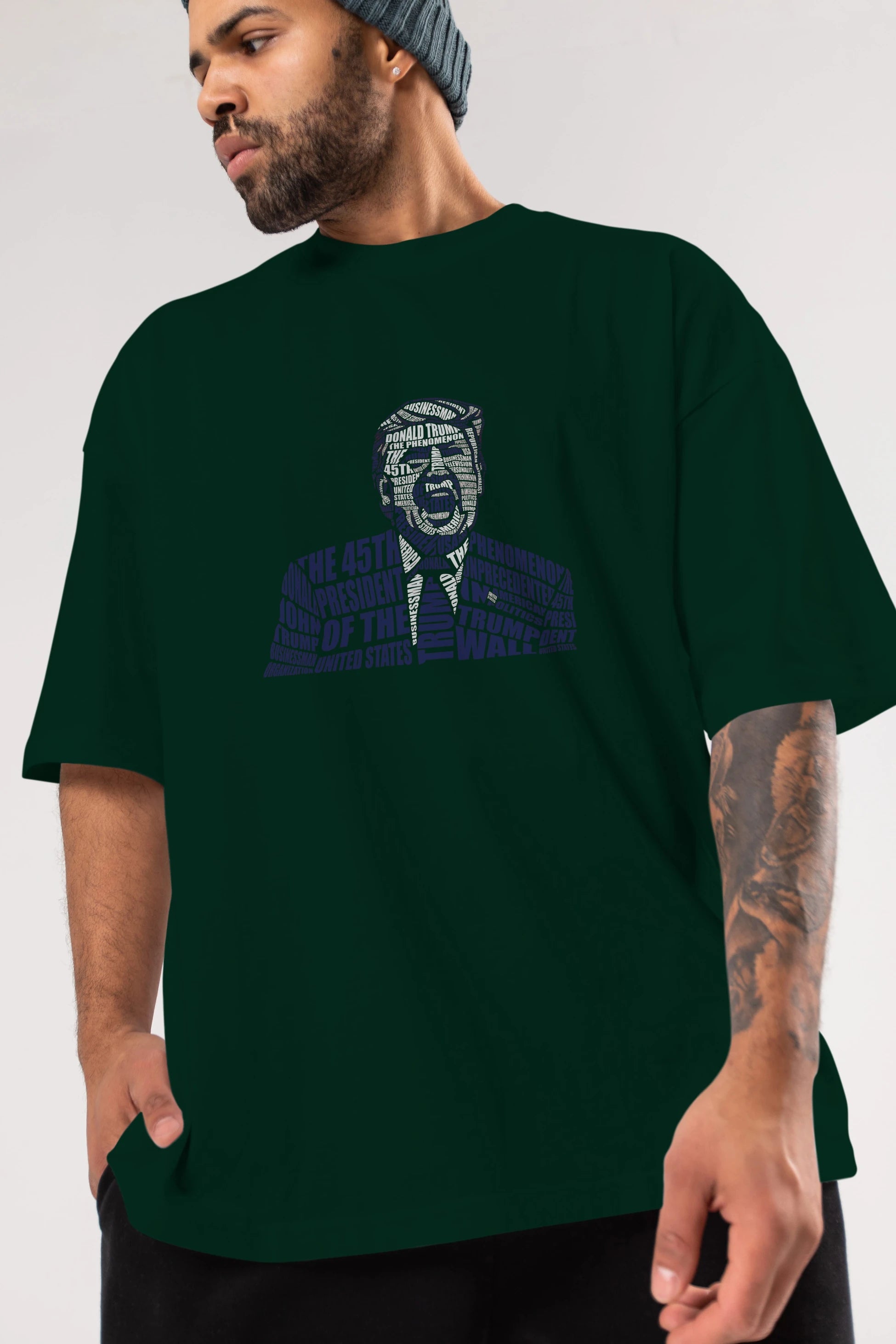 Trump Calligram Ön Baskılı Oversize t-shirt %100 pamuk Erkek Kadın Unisex