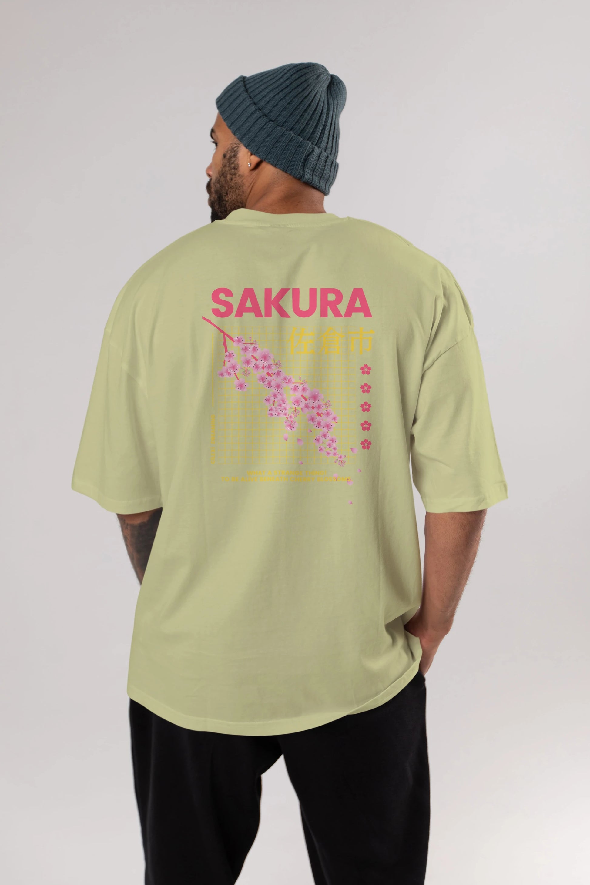 Sakura Streetwear Arka Baskılı Oversize t-shirt Erkek Kadın Unisex