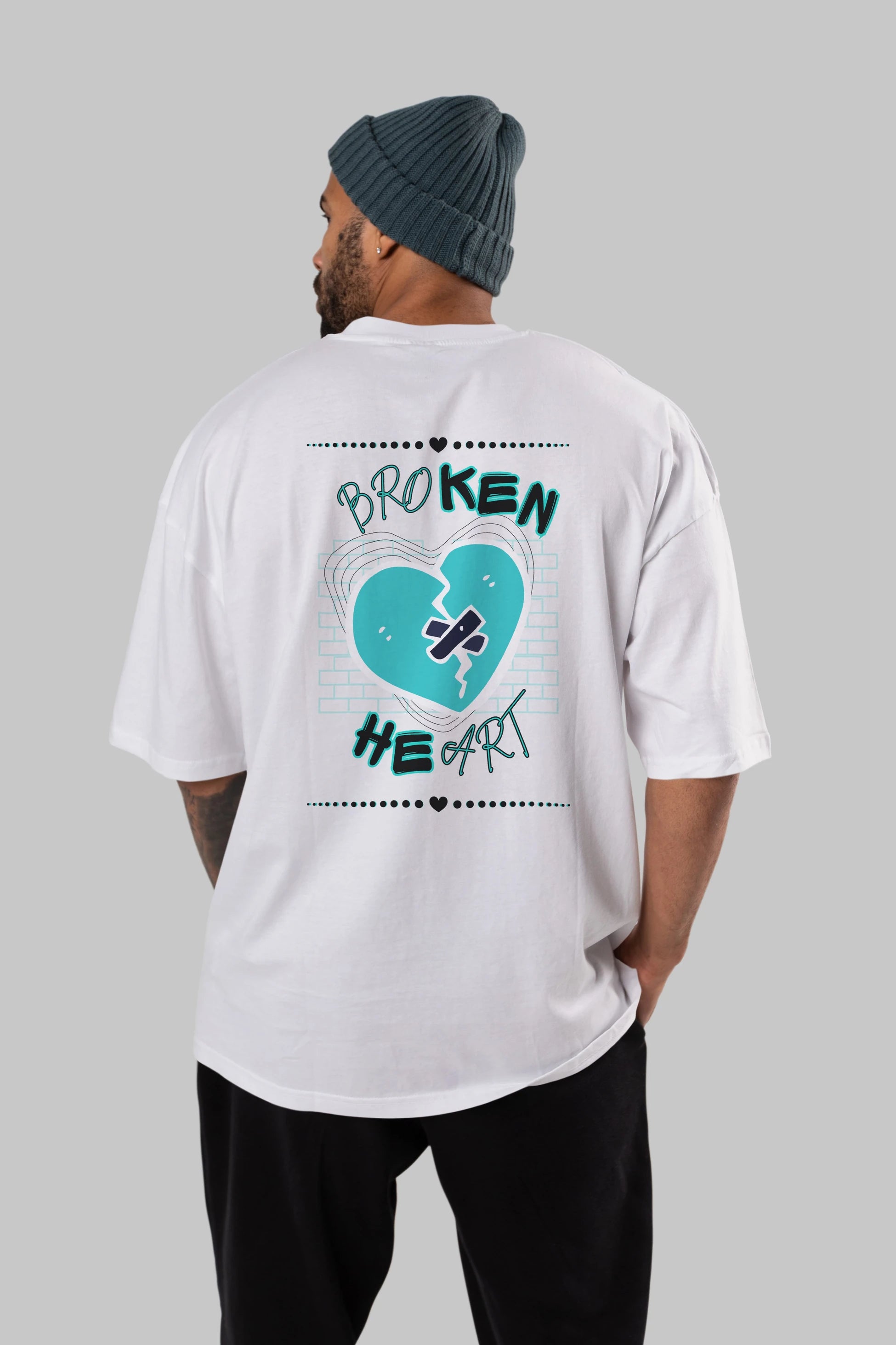 Broken Heart Yazılı Arka Baskılı Oversize t-shirt Erkek Kadın Unisex