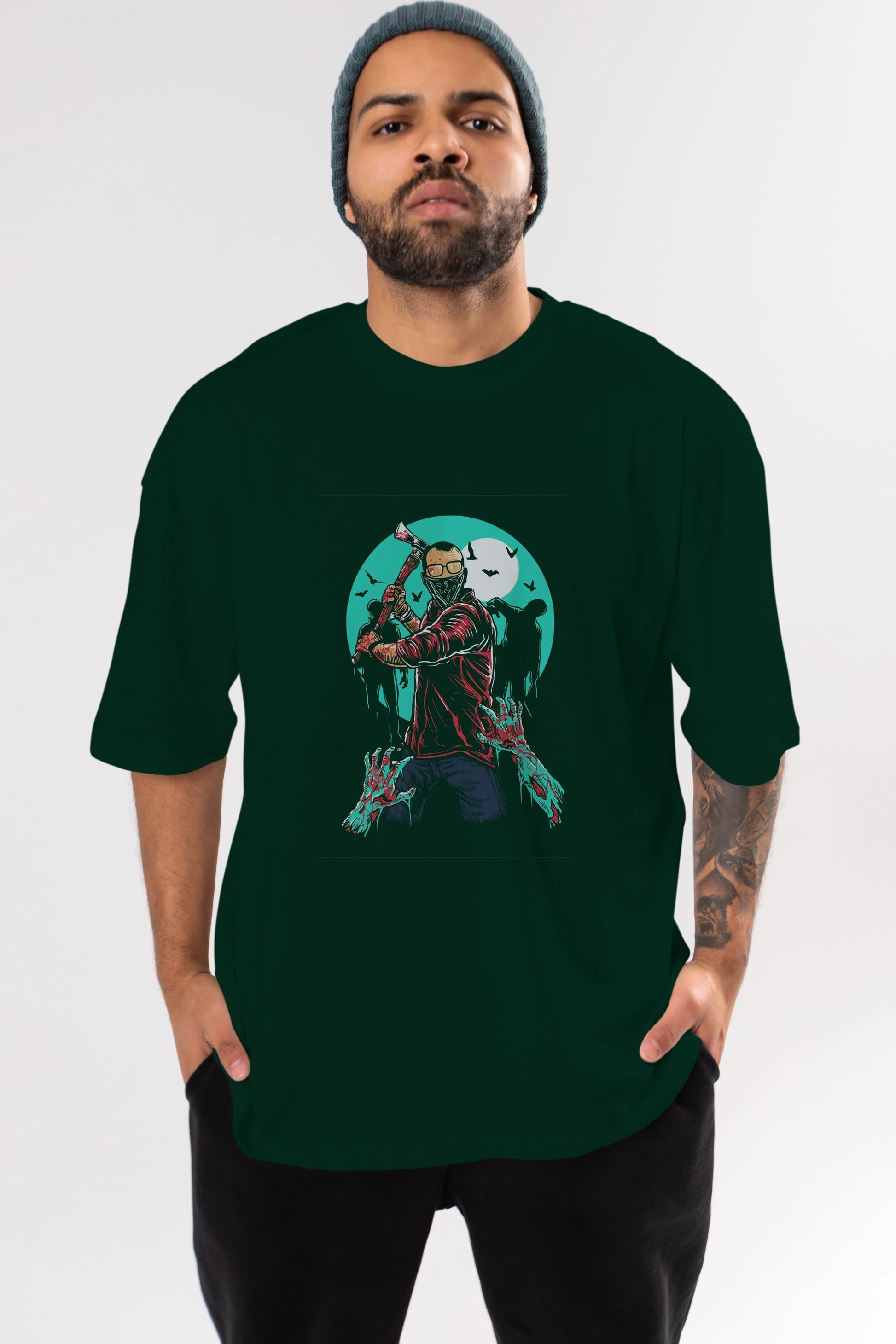 Zombie Killer Ön Baskılı Oversize t-shirt Erkek Kadın Unisex %100 Pamuk tişort
