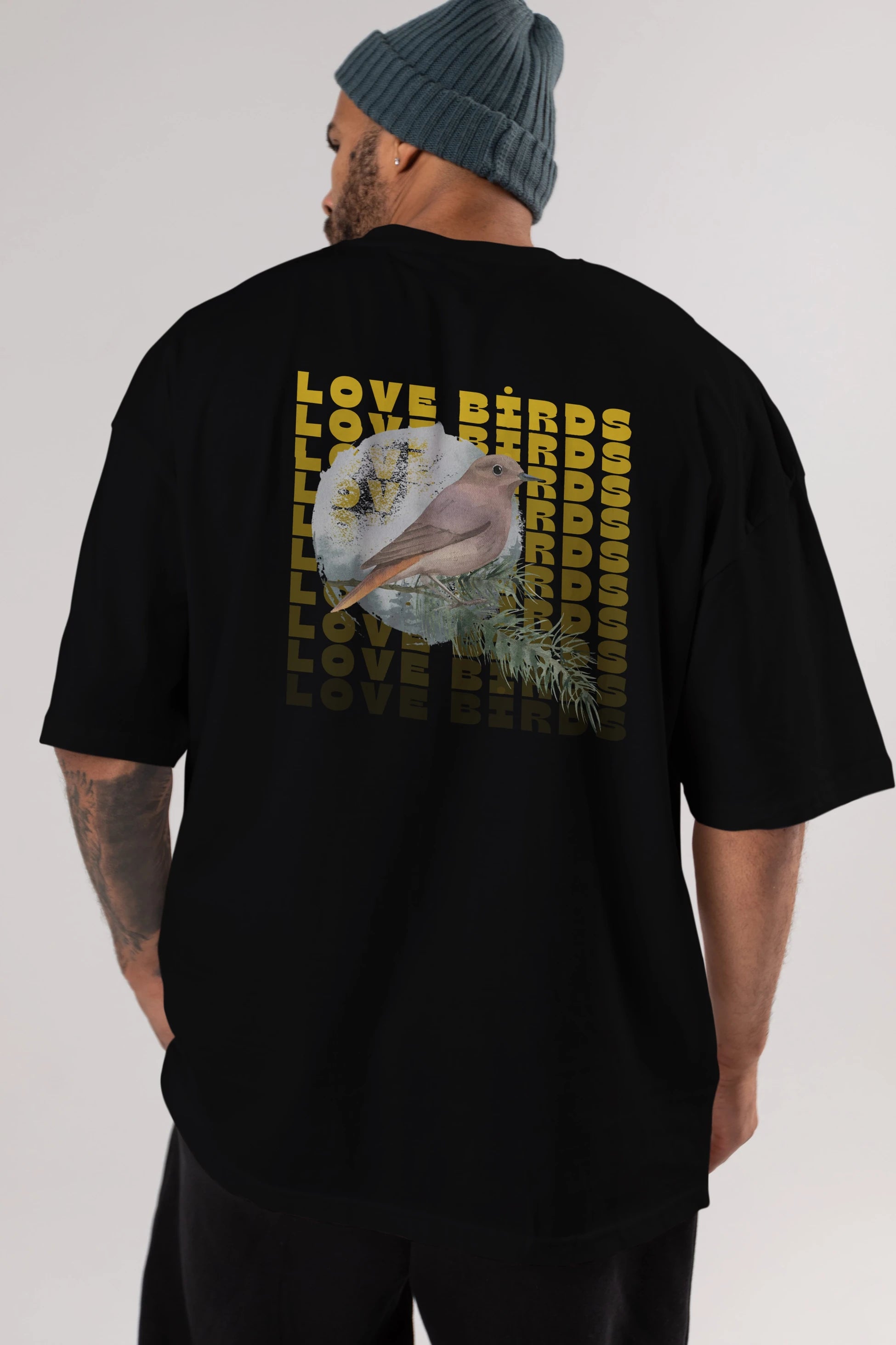 Love Birds Yazılı Arka Baskılı Oversize t-shirt Erkek Kadın Unisex