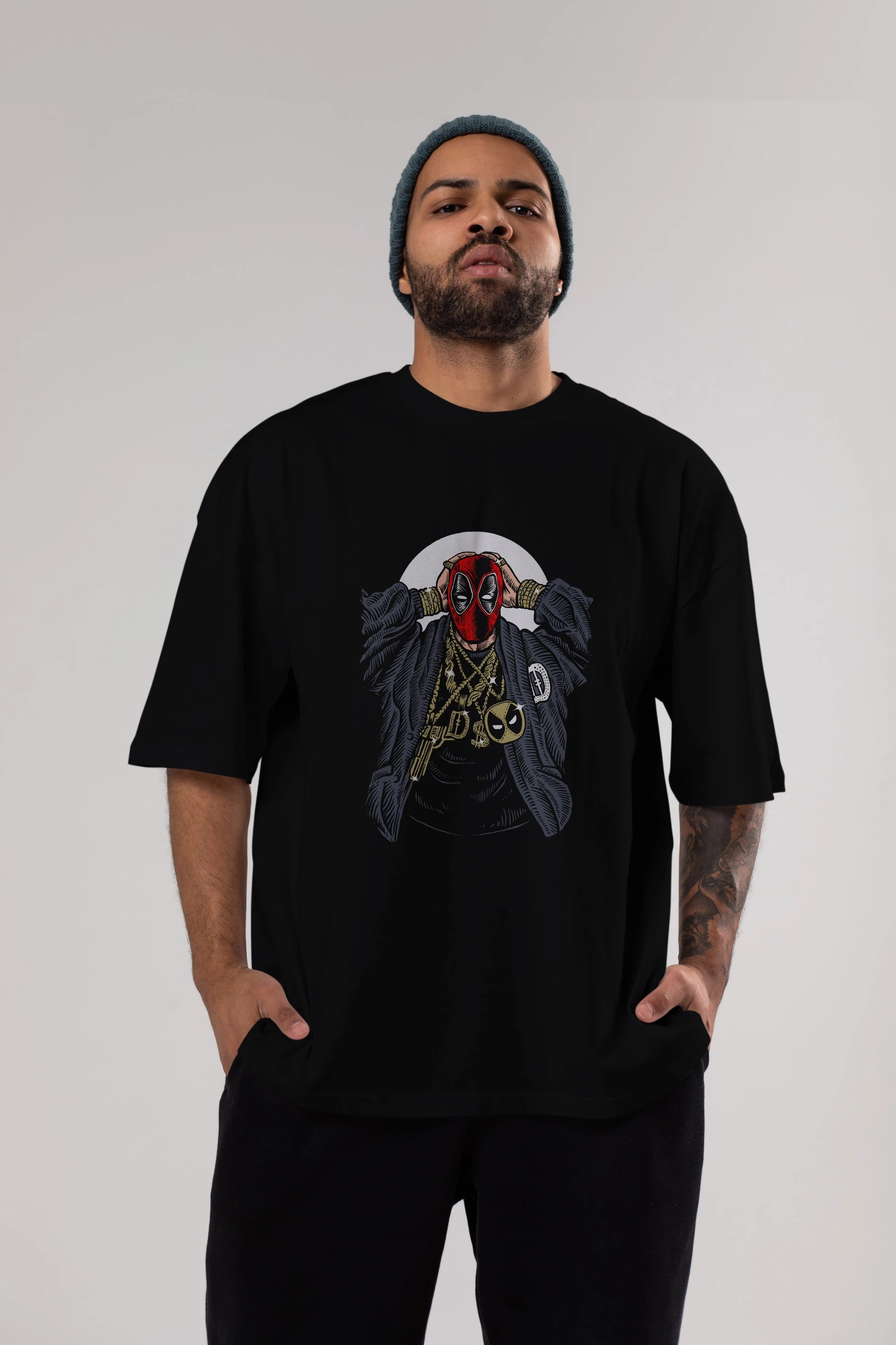 Deadpool Gangsta Ön Baskılı Oversize t-shirt Erkek Kadın Unisex %100 Pamuk tişort
