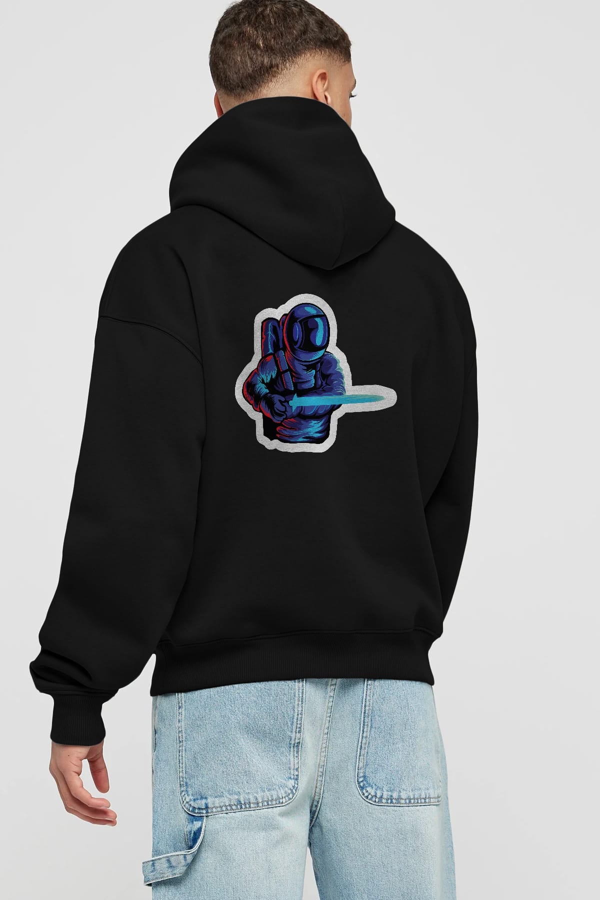 Astro Knight Sticker Arka Baskılı Hoodie Oversize Kapüşonlu Sweatshirt Erkek Kadın Unisex