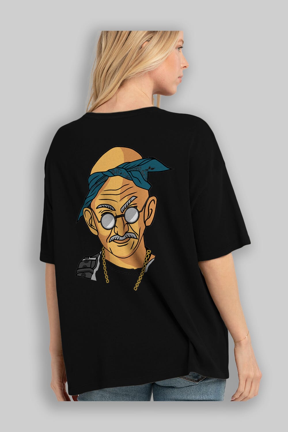 Tupac Gandhi Arka Baskılı Oversize t-shirt Erkek Kadın Unisex %100 Pamuk tişort