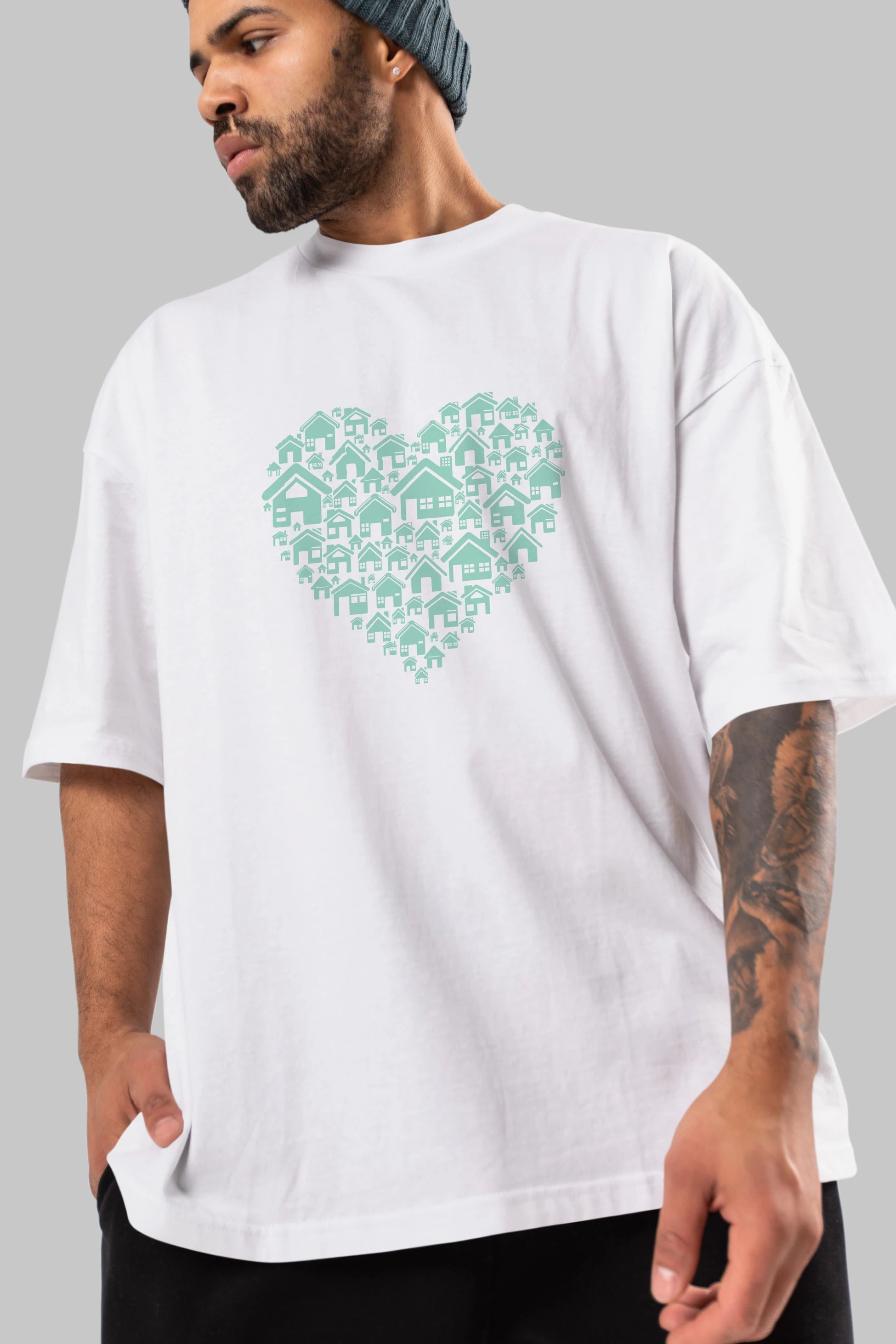 Home Heart Ön Baskılı Oversize t-shirt %100 pamuk Erkek Kadın Unisex