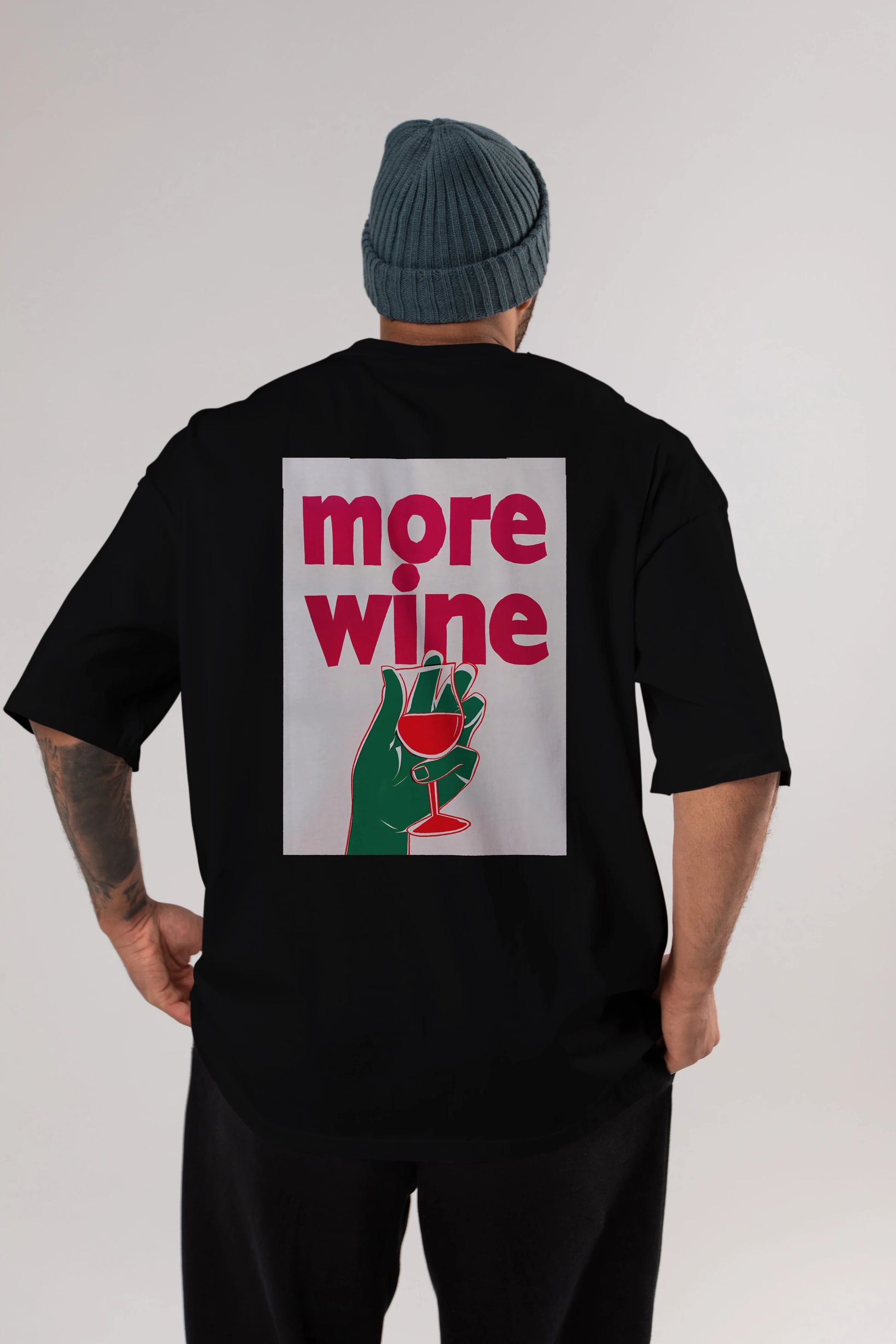 More Wine 3 Arka Baskılı Oversize t-shirt Erkek Kadın Unisex %100 Pamuk Bisiklet Yaka tişort
