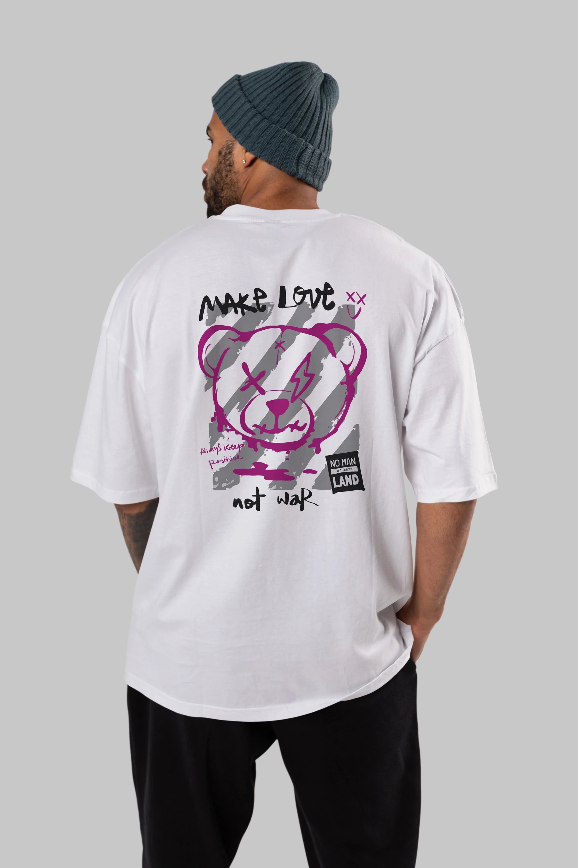 Make Love Bear Arka Baskılı Oversize t-shirt Erkek Kadın Unisex