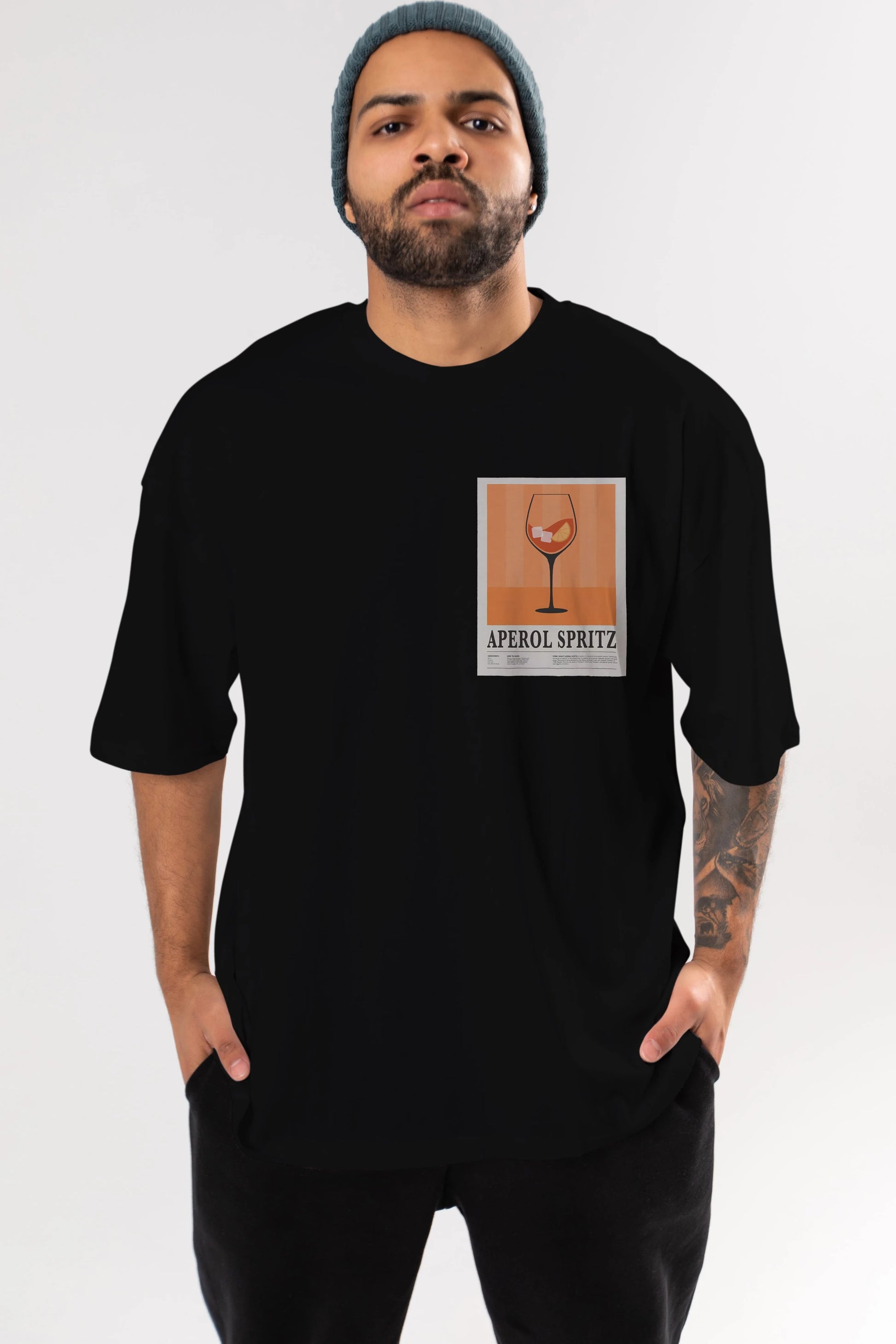 Aperol Spritz 8 Ön Sol Baskılı Oversize t-shirt Erkek Kadın Unisex %100 Pamuk Bisiklet Yaka tişort