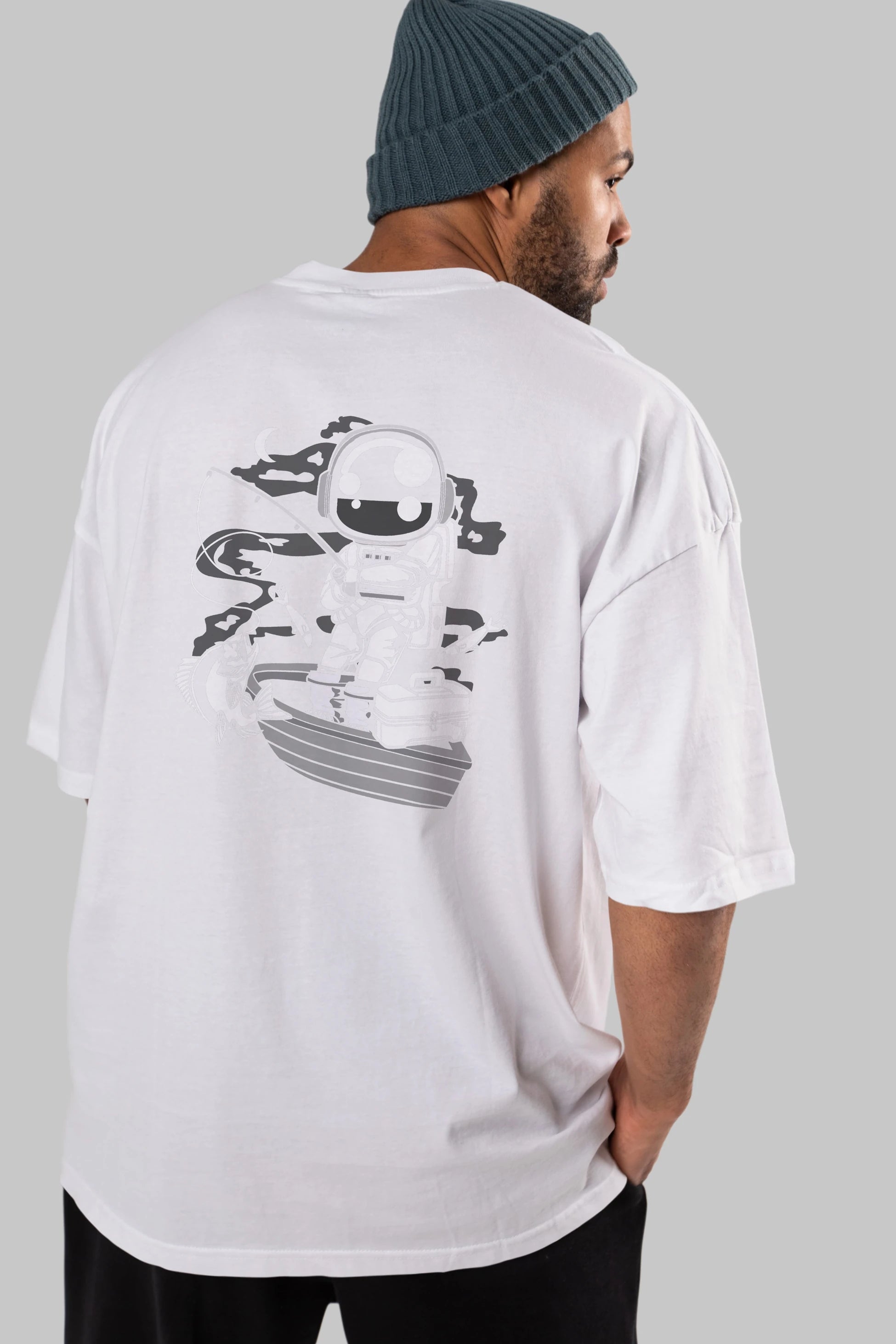 Astronaut Fisherman Arka Baskılı Oversize t-shirt Erkek Kadın Unisex