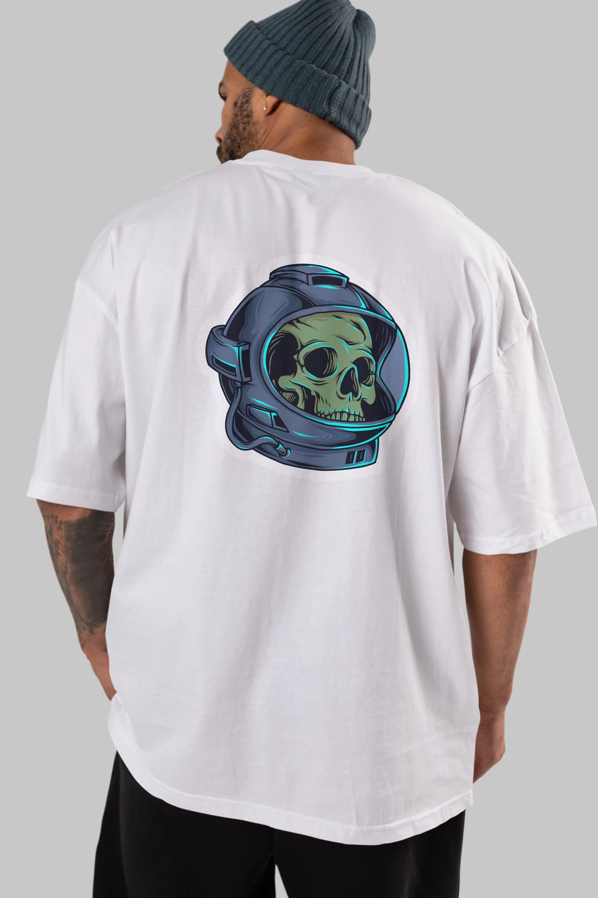 Astroskull Sticker Arka Baskılı Oversize t-shirt Erkek Kadın Unisex