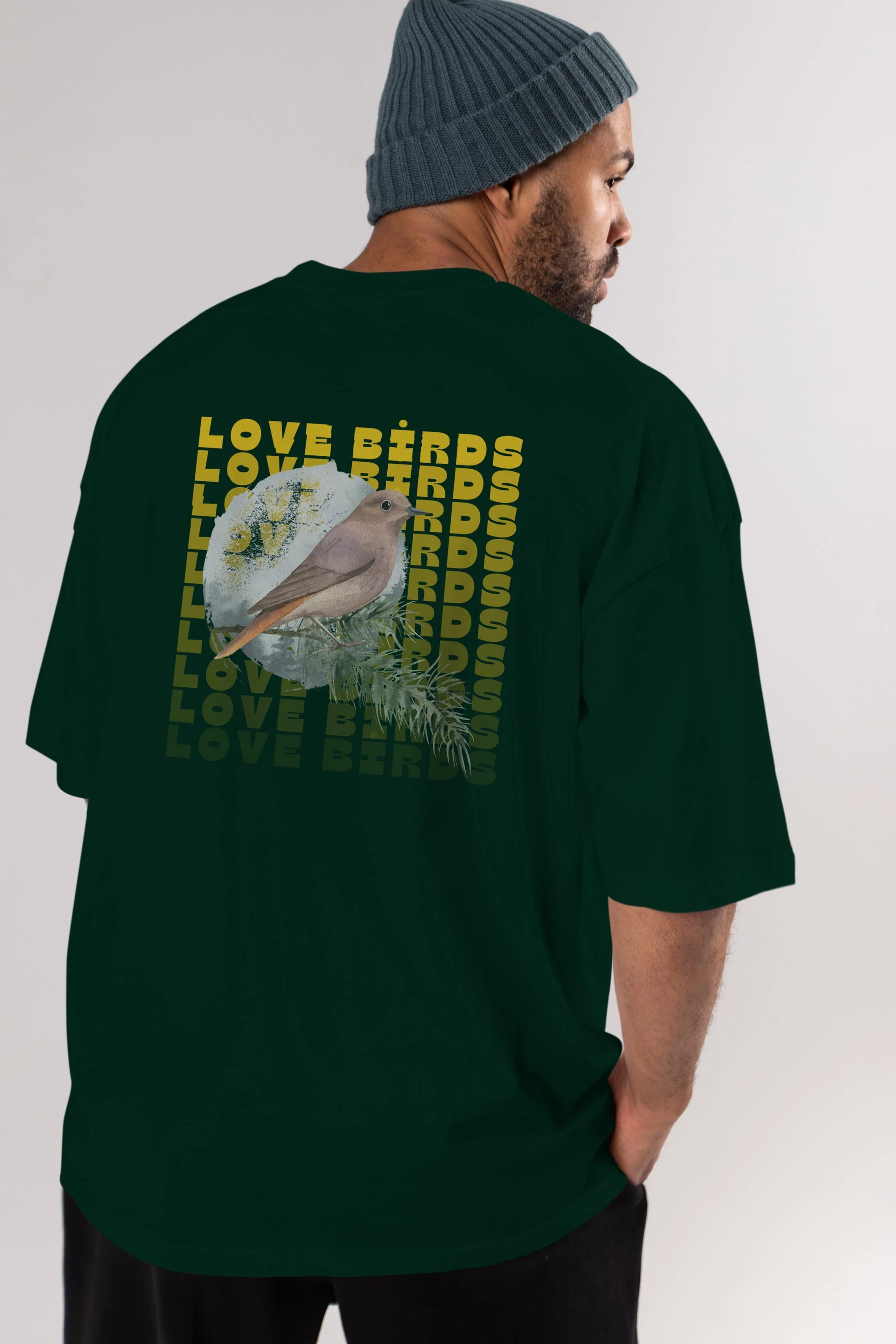 Love Birds Yazılı Arka Baskılı Oversize t-shirt Erkek Kadın Unisex