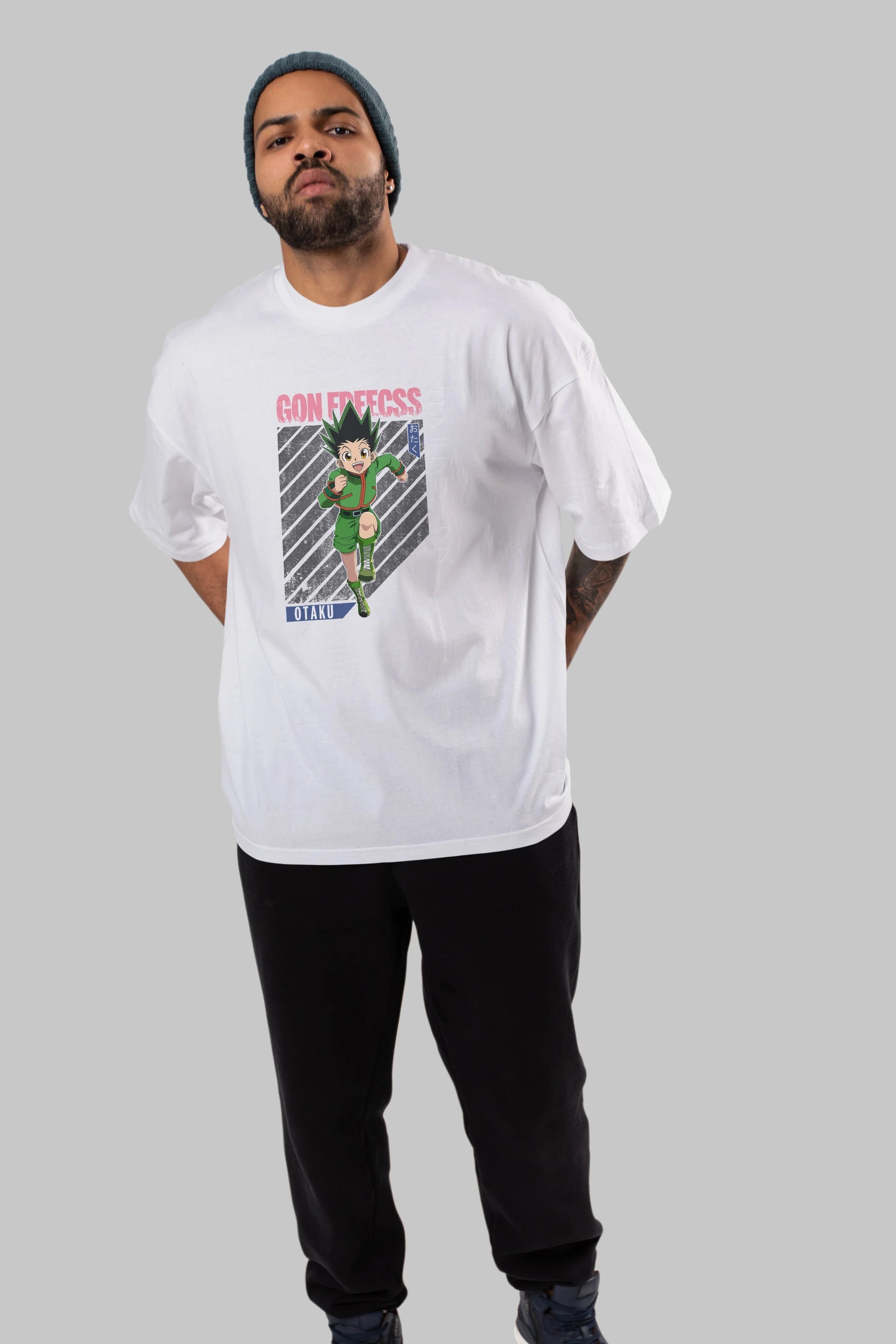 Gon Freecss HUNTER X HUNTER Anime Ön Baskılı Oversize t-shirt %100 pamuk Erkek Kadın Unisex