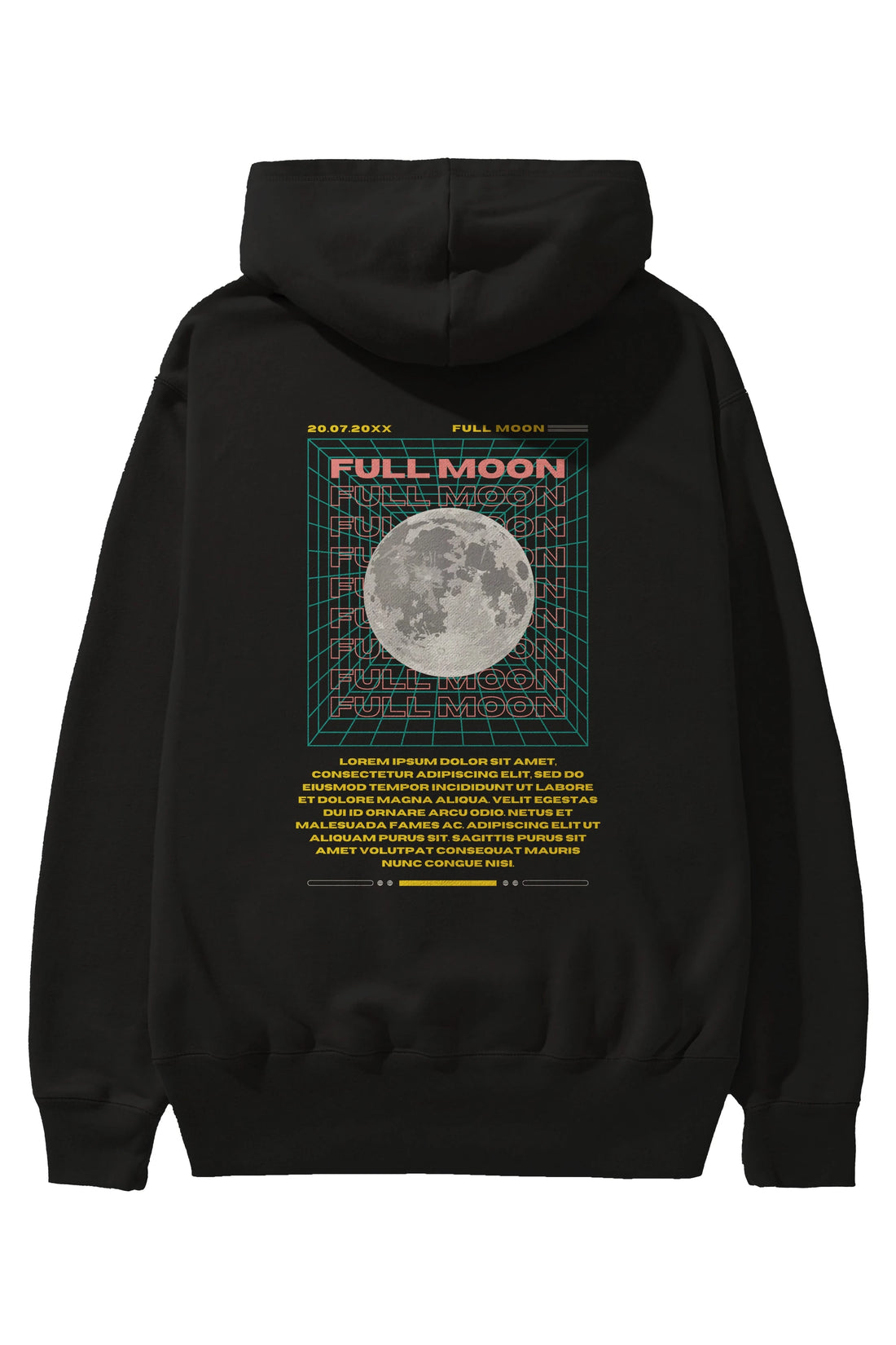 Full Moon Yazılı Arka Baskılı Oversize Hoodie Kapüşonlu Sweatshirt Erkek Kadın Unisex