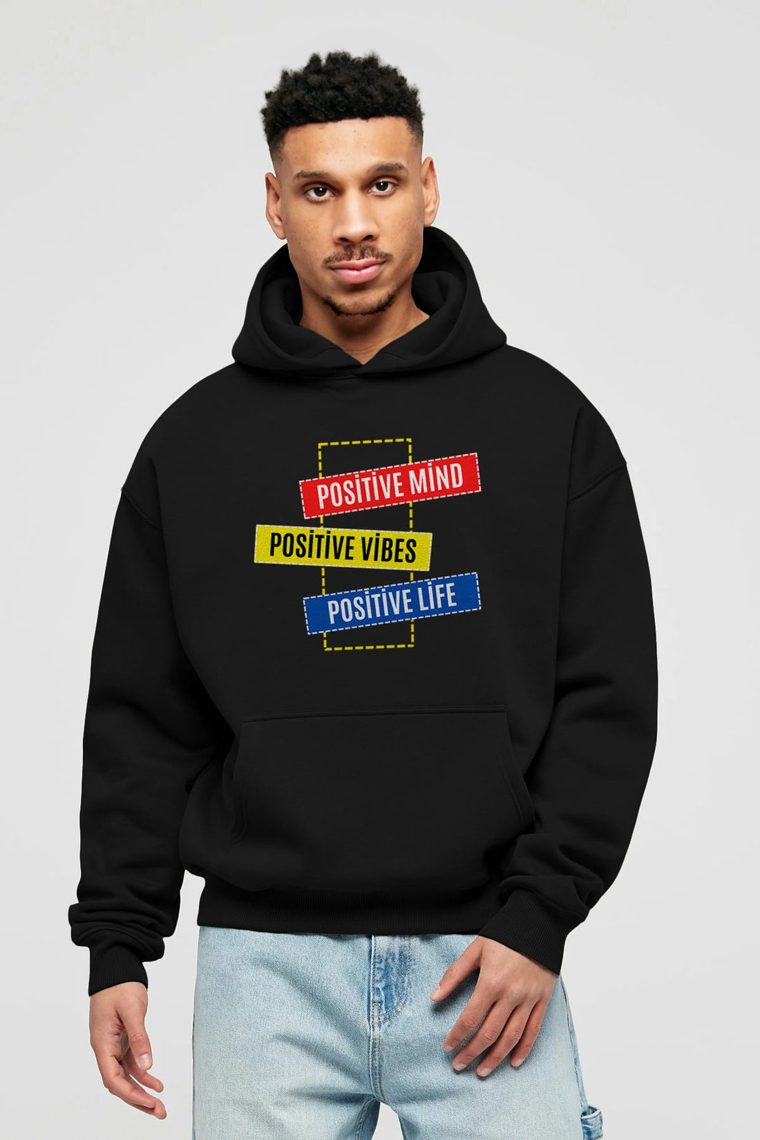 Positive Mind Vibes Lifes Ön Baskılı Oversize Hoodie Kapüşonlu Sweatshirt Erkek Kadın Unisex