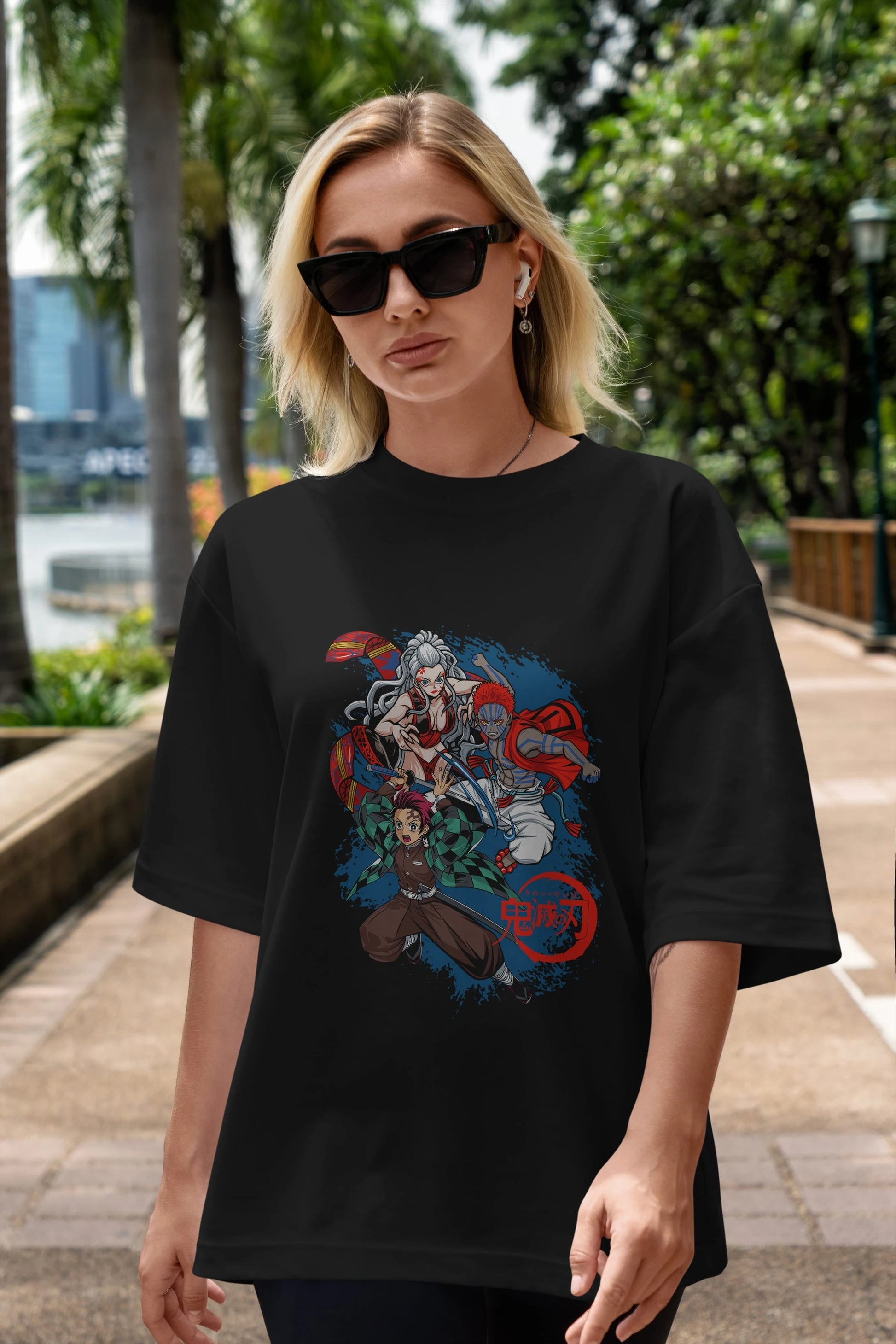 TANJIRO ,AKAZA,DAKI Anime Ön Baskılı Oversize t-shirt %100 pamuk Erkek Kadın Unisex
