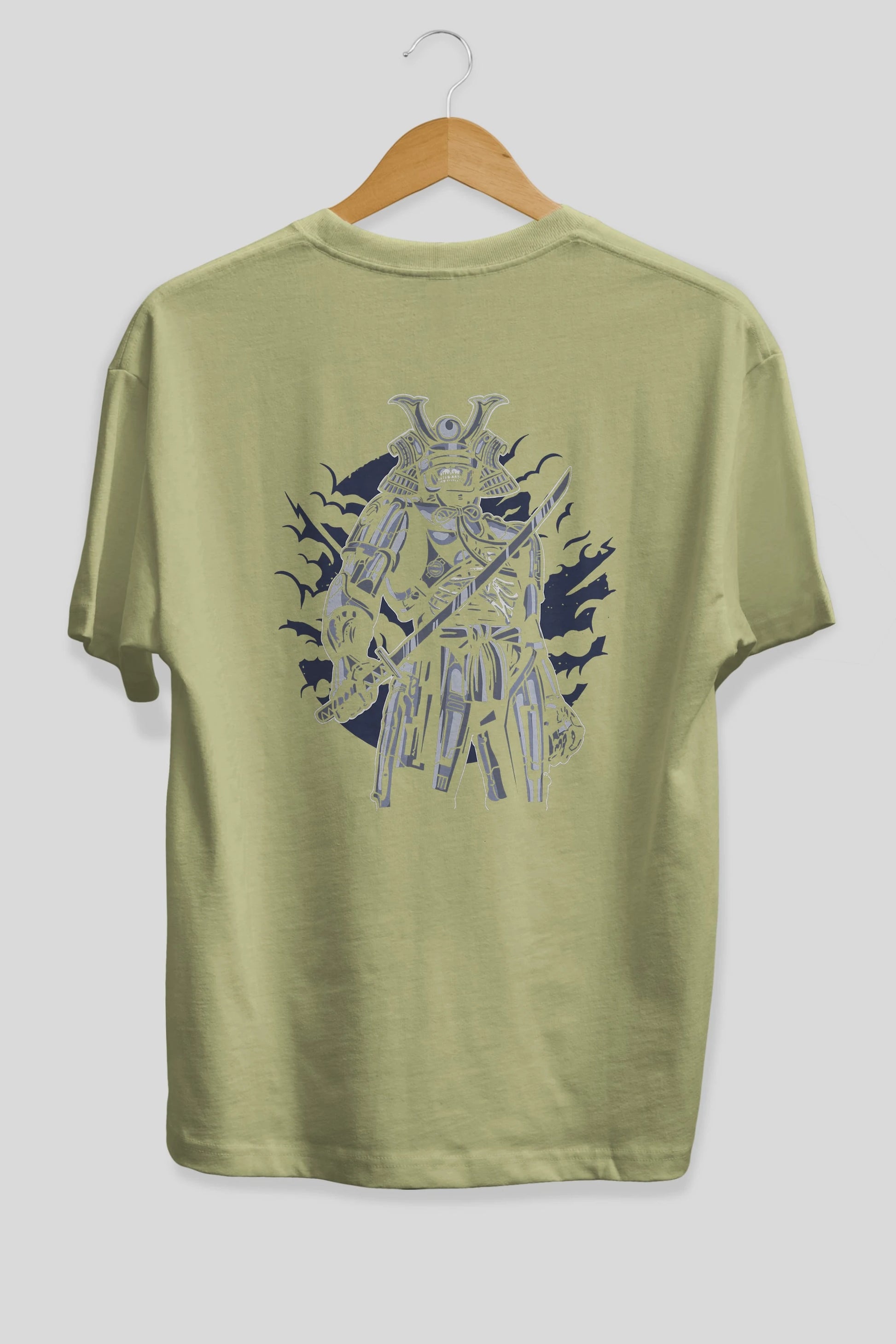 Samurai Robot Skull Arka Baskılı Oversize t-shirt Erkek Kadın Unisex %100 Pamuk