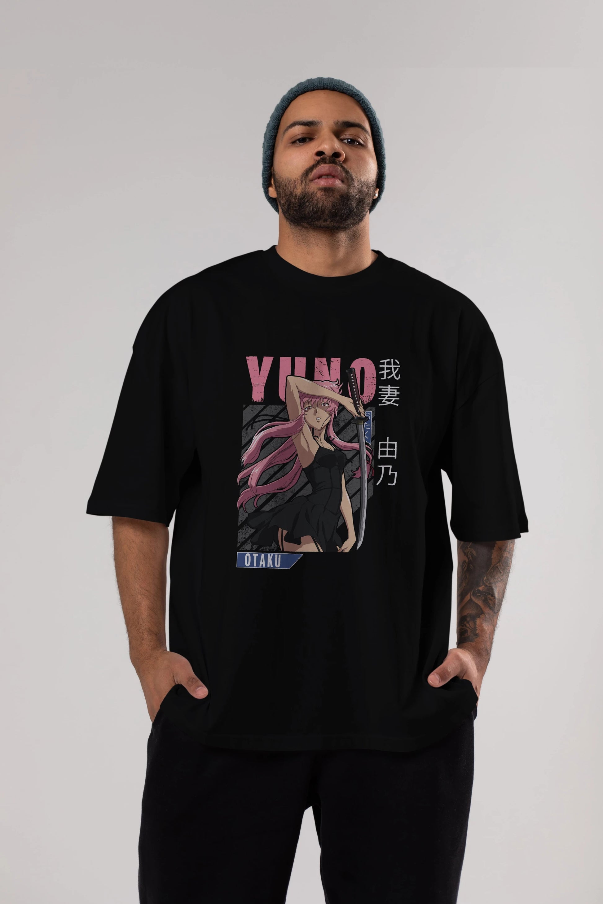 Yuno Gasai 5 Anime Ön Baskılı Oversize t-shirt %100 pamuk Erkek Kadın Unisex