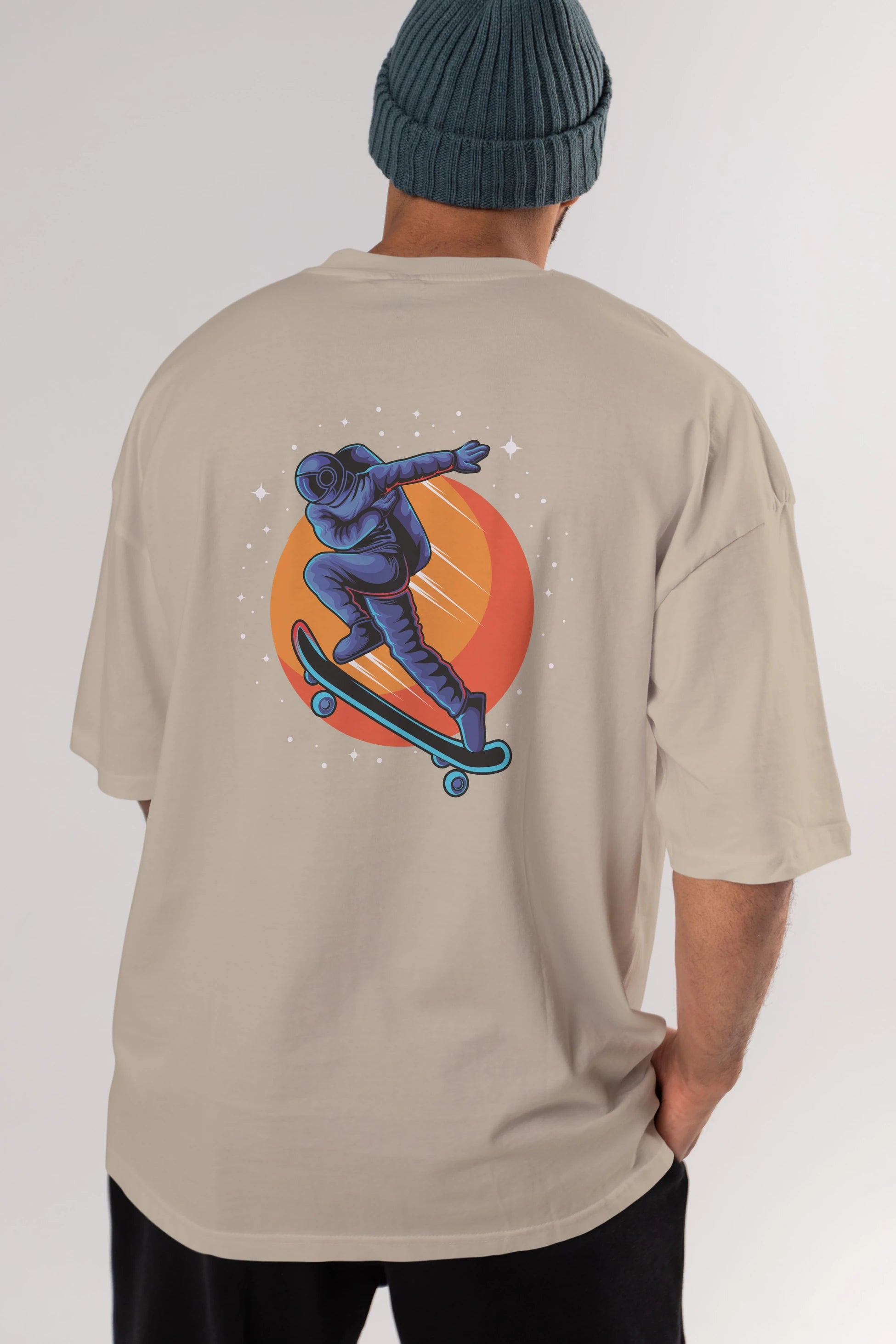 Astroskate Run Arka Baskılı Oversize t-shirt Erkek Kadın Unisex