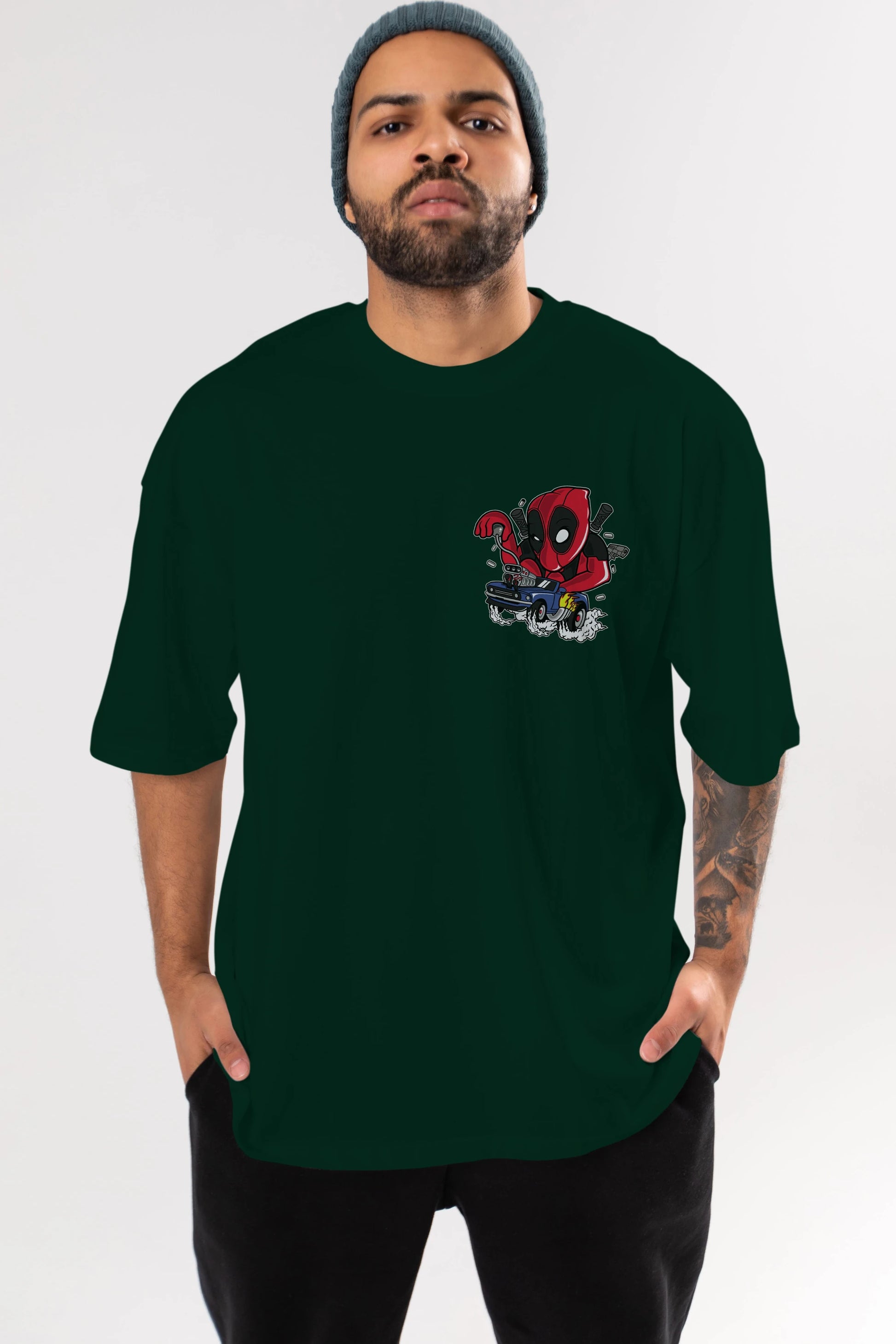 Deadpool (21) Ön Sol Baskılı Oversize t-shirt Erkek Kadın Unisex %100 Pamuk Bisiklet Yaka tişort