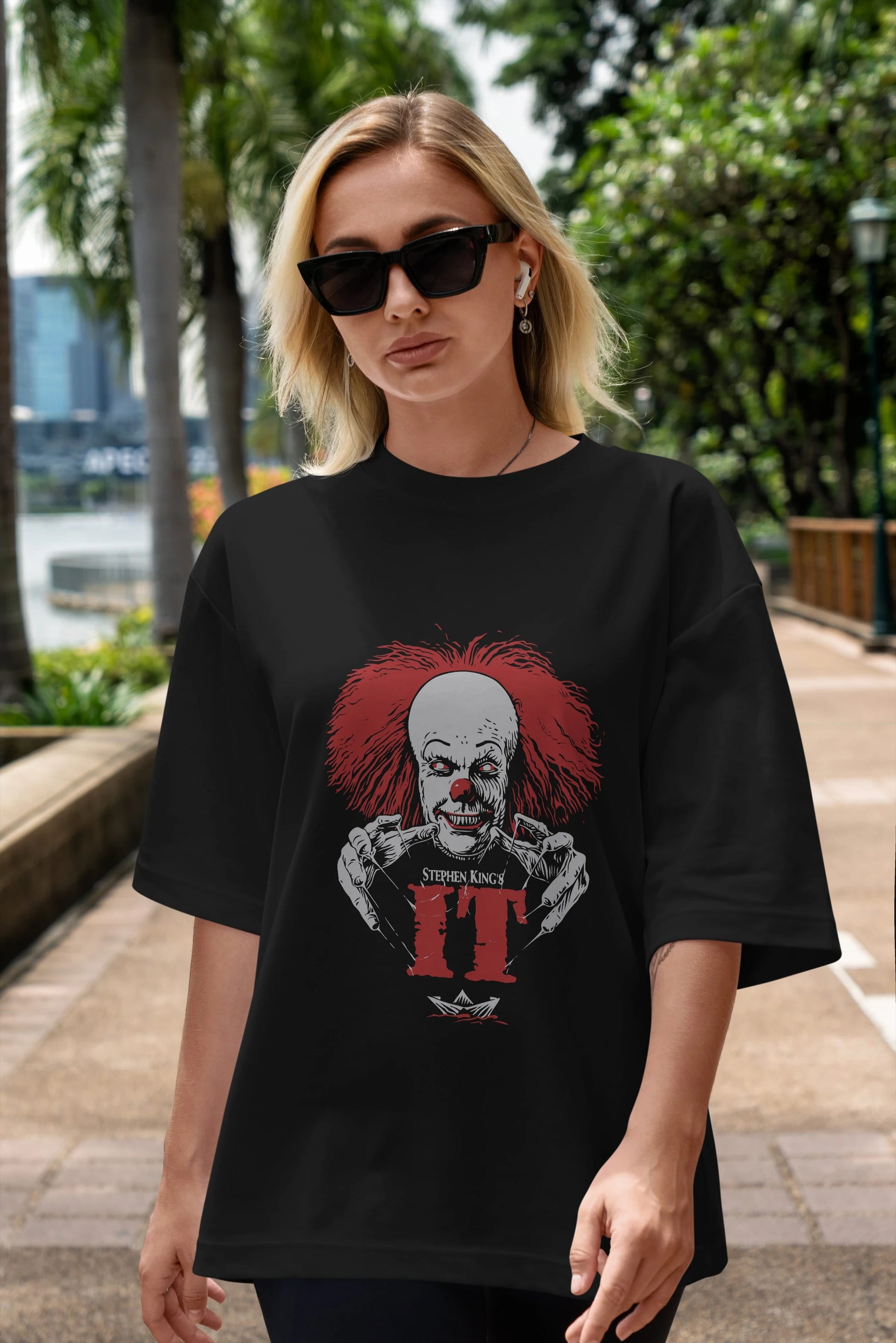 it Ön Baskılı Oversize t-shirt Erkek Kadın Unisex %100 Pamuk Bisiklet Yaka tişort