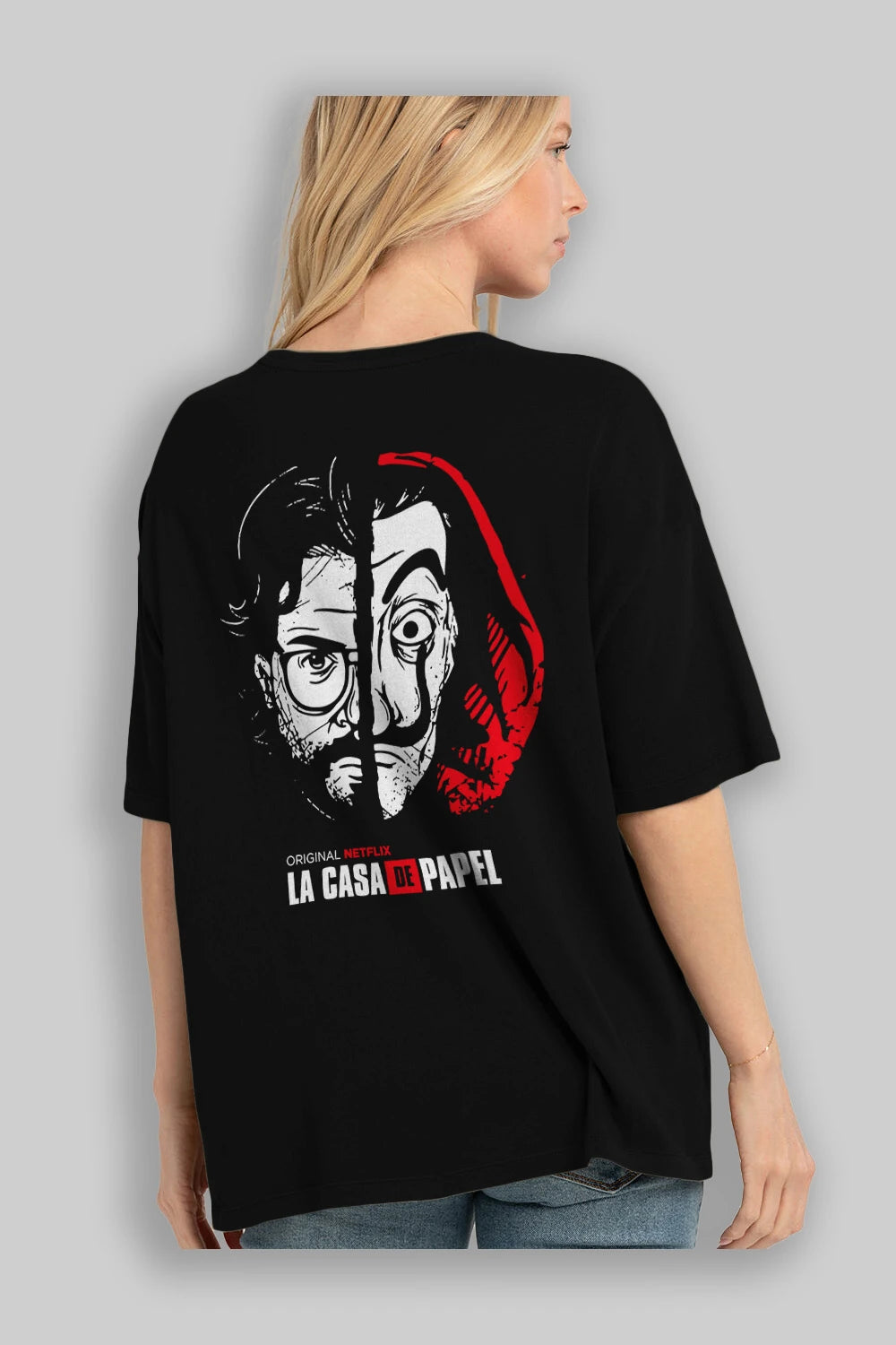 La Casa De Papel (9) Arka Baskılı Oversize t-shirt Erkek Kadın Unisex %100 Pamuk Bisiklet Yaka tişort