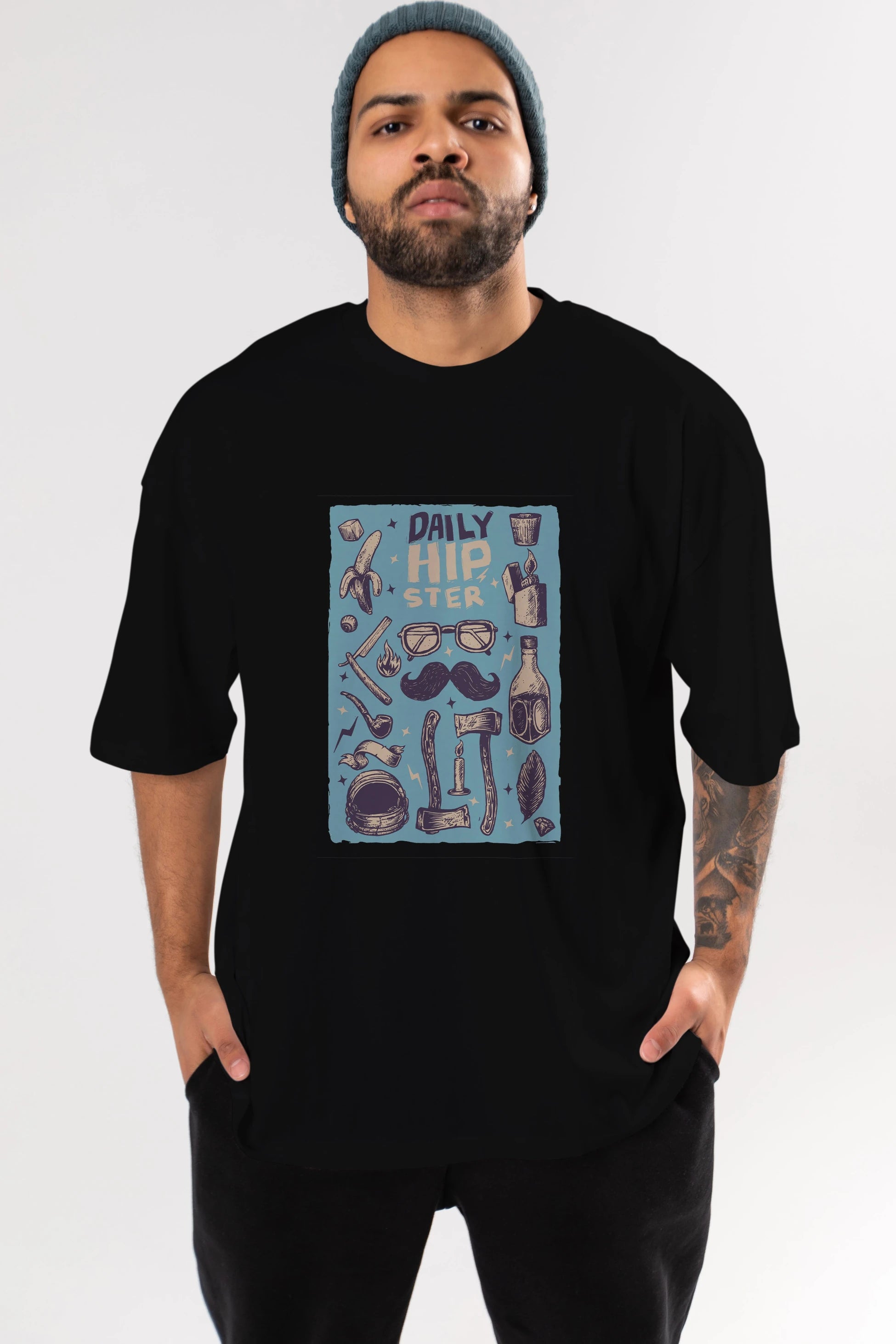 Hipster Ön Baskılı Oversize t-shirt Erkek Kadın Unisex %100 Pamuk tişort