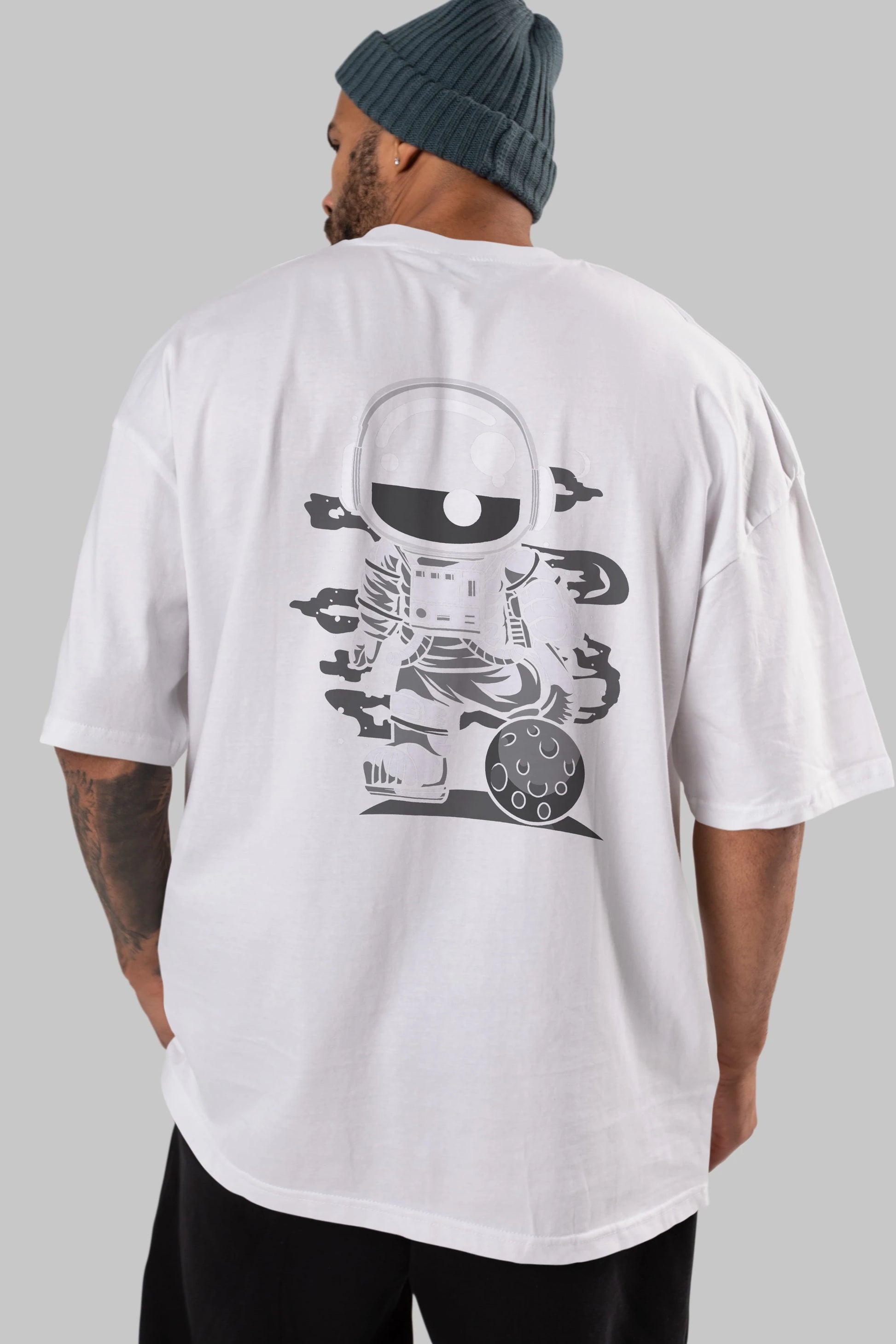 Astronaut Soccer Arka Baskılı Oversize t-shirt Erkek Kadın Unisex